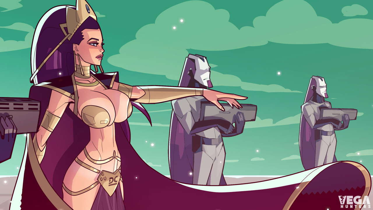 1girls, balsamique, breasts, bursting breasts, busty, choker, cleavage, collar, curvaceous, curvy, dealyn, female, hourglass figure, huge breasts, large breasts, light skin, light-skinned female, purple hair, queen, royalty, vega hunters, voluptuous
