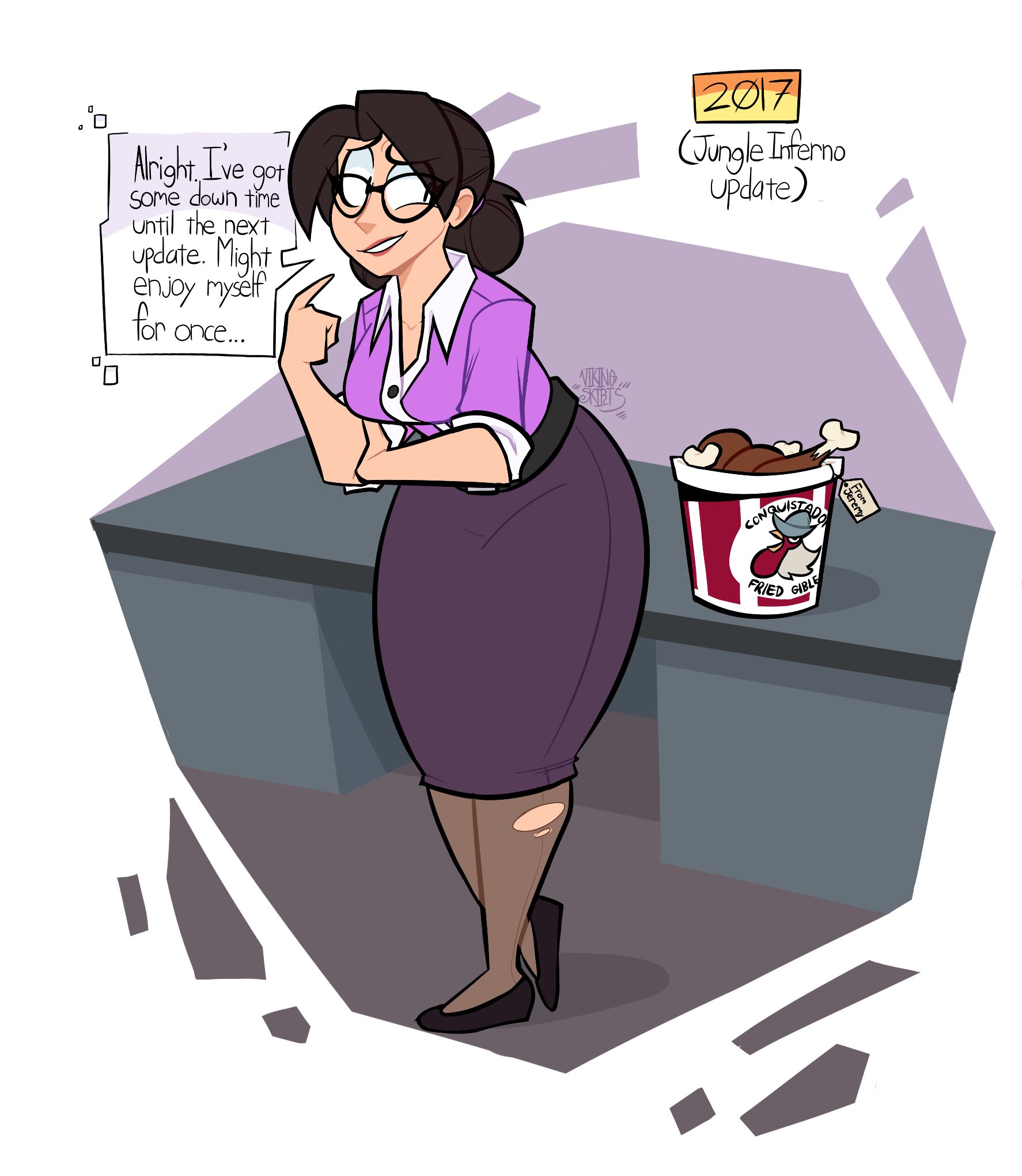 1girls, 2d, artist request, english text, female, female only, glasses, hips, human, human female, human only, miss pauling, solo, team fortress 2, text, valve corporation, weight gain