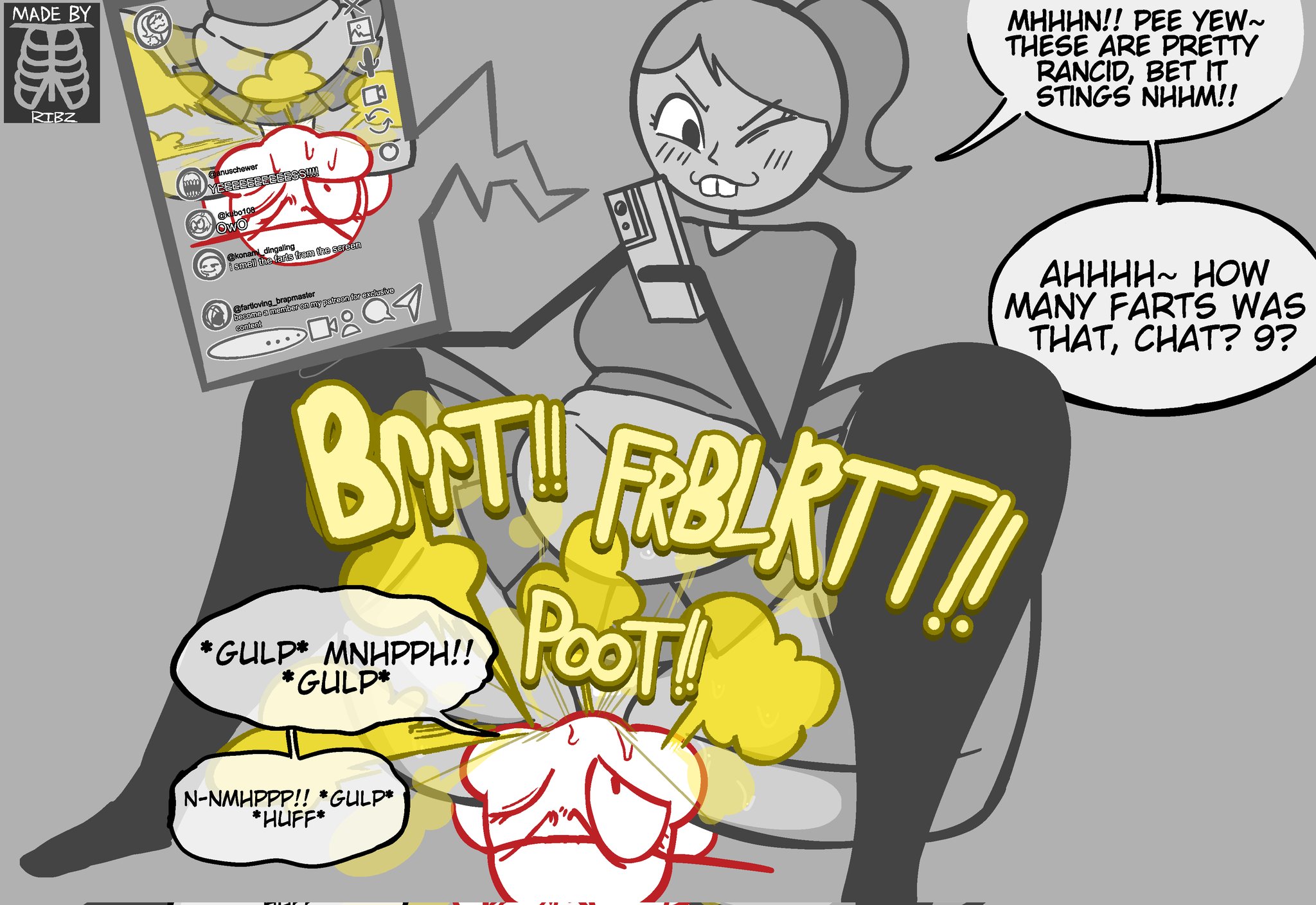 ass on face, belly, big ass, big belly, big butt, bullying, cheerleader, chubby, chubby female, dominant, dominant female, domination, face fart, face farting, facefart, facefarting, faceless character, facesitting, fart, fart cloud, fart eating, fart feeding, fart fetish, fart in face, fart in mouth, fart on face, fart swallowing, farting, farting in face, farting in mouth, farting on another, farting on face, fat ass, fat butt, female, gulp, gulping, huge ass, huge butt, humiliated, humiliation, mouth fart, mouthfarting, oc, open mouth, original character, panties, phone, phone call, public humiliation, ribzbutevil, sitting on face, sitting on person, skirt, soaked panties, social media, sorollos, stickwoman, streaming, swallowing, swallowing fart, swallowing farts, sweat, sweat stain, sweatdrop, sweating, sweaty, sweaty ass, sweaty butt, sweaty panties, torture