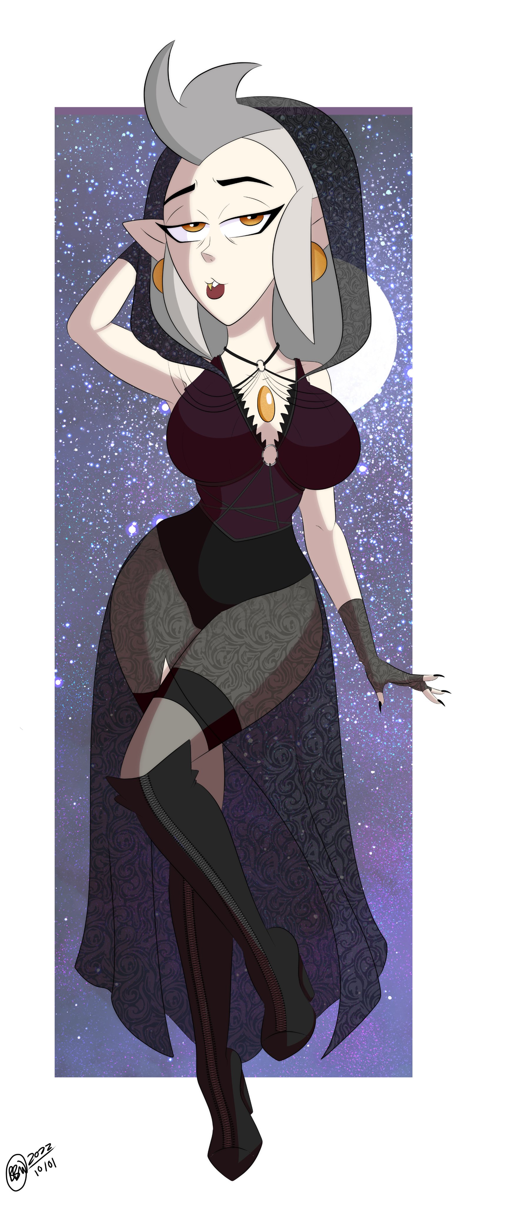 1girls, big breasts, breasts, bunbunmuffinart, clothed, clothing, disney, disney channel, eda clawthorne, female, female focus, female only, halloween, holidays, light skin, light-skinned female, long hair, mature, mature female, pale skin, pale-skinned female, pointy ears, straight hair, the owl house, wide hips