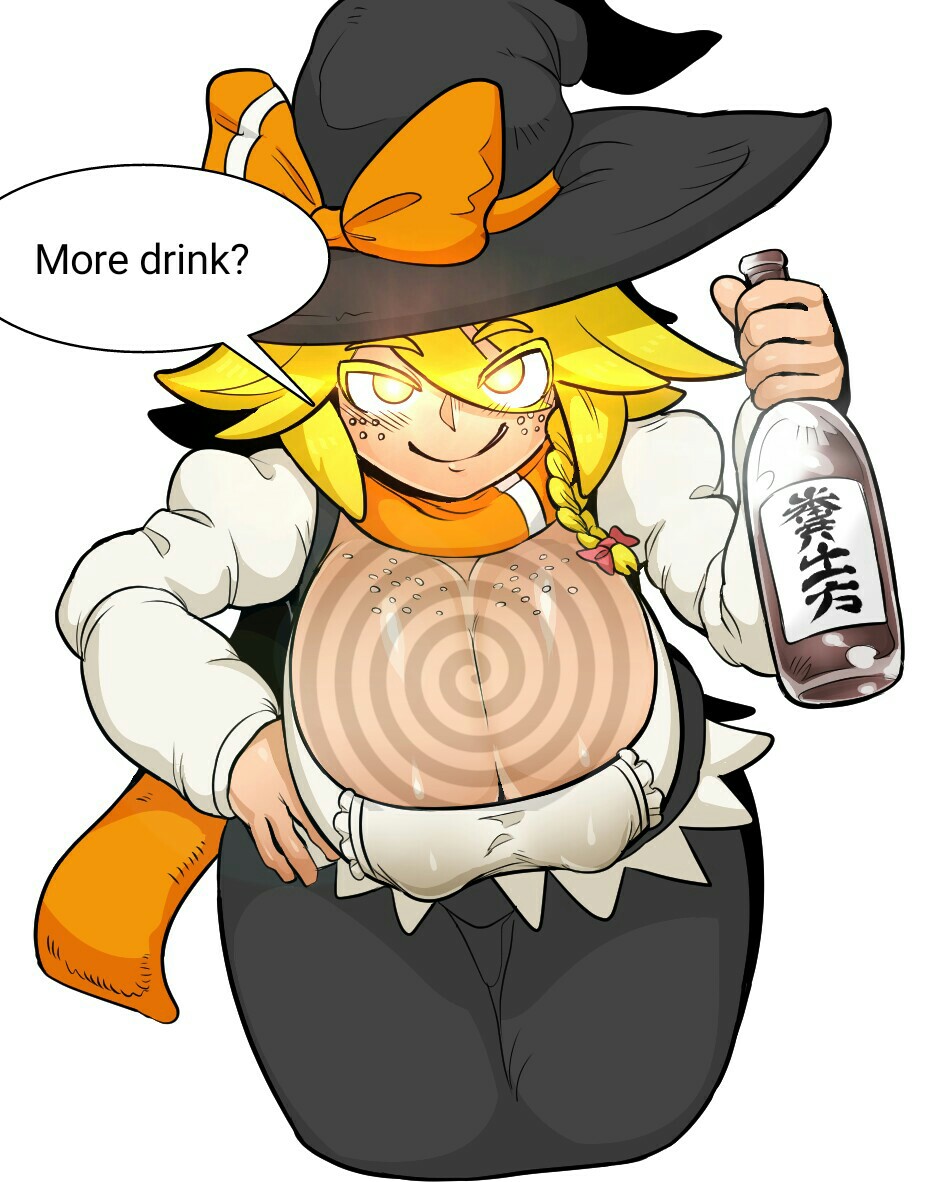 1girls, big breasts, blonde hair, breasts, breasts bigger than head, cleavage, cookie (touhou), english text, female, femdom, gigantic breasts, glowing, glowing eyes, hat, huge breasts, hypnosis, hypnotic breasts, kohaku (cookie), large breasts, looking at viewer, marisa kirisame, pov, pov sub, smile, source request, spiral, tetugakuzonbi, text, third-party edit, touhou, witch, witch hat, yellow eyes