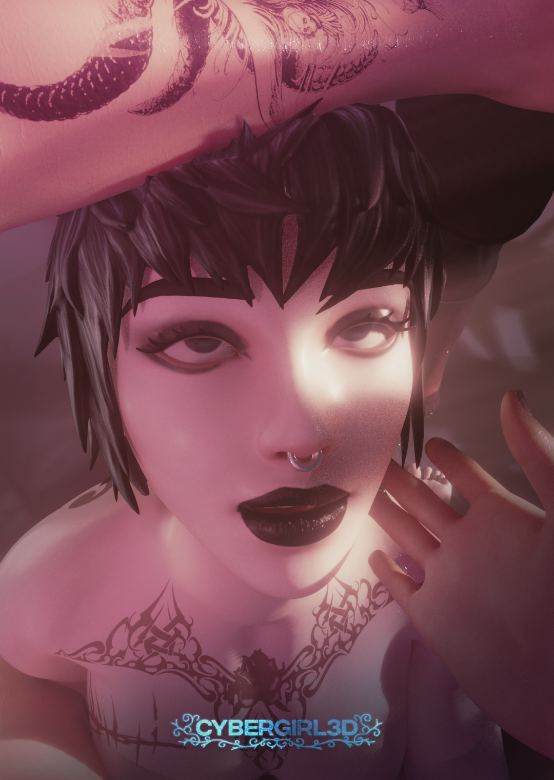2girls, black hair, black lips, black lipstick, covered in tattoos, cybergirl3d, dildo, emo, emo girl, femdom, fortnite, fortnite: battle royale, girl, girls only, goth, goth girl, horse dildo, horse penis, horsecock, loving gaze, pale skin, pale-skinned female, pussy juice, pussy juice drip, short hair, sue (oc), tattoo, tattoo on arm, tattoo on butt, tattoo on chest, tattoo on legs, tattooed arm, tattoos, tattoos everywhere, the machinist (fortnite), yuri
