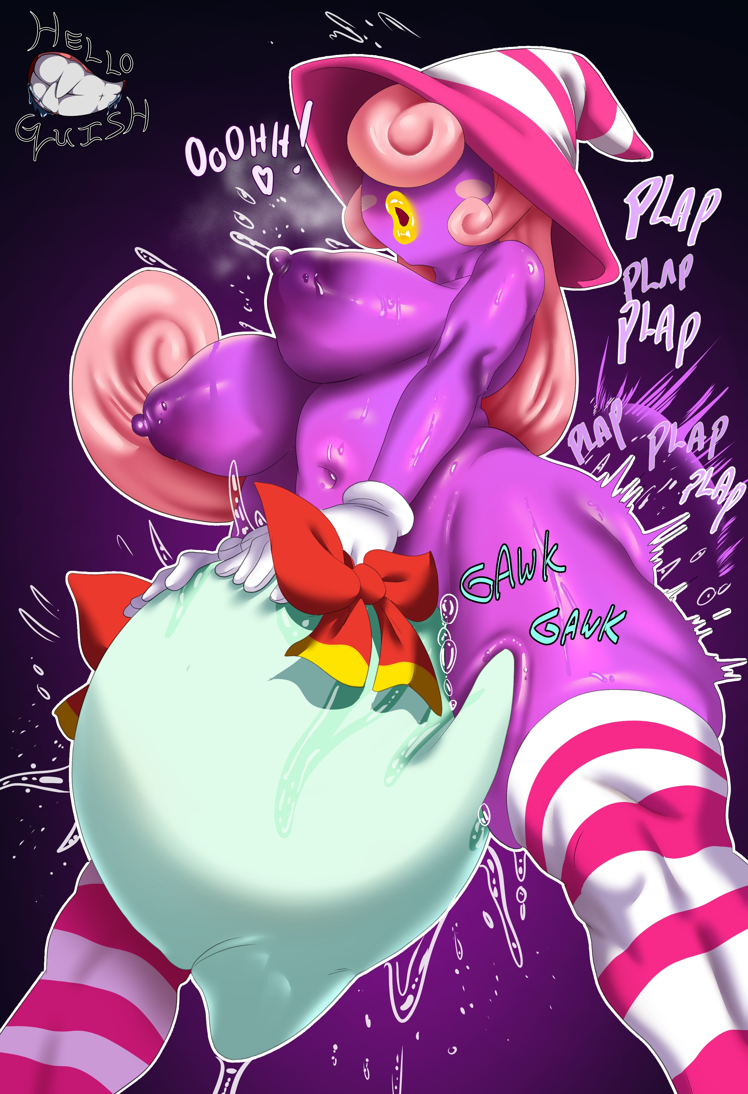 1futa, 1girls, absurd res, accessory, all the way to the base, alternate version available, areola, balls, balls deep, big balls, big breasts, big penis, black eyes, blowjob, bodily fluids, boo (mario), bow ribbon, breasts, clothing, dickgirl, duo, eyelashes, face fucking, fellatio, female, female penetrated, futa on female, futa with female, futa/female, futanari, genital fluids, genitals, ghost, gloves, hair, hair accessory, hair over eyes, hair ribbon, hairbow, handwear, hat, headgear, headwear, helloguish, hi res, humanoid, humanoid genitalia, humanoid penis, intersex, intersex/female, irrumatio, lady bow, legwear, lips, long hair, mario (series), mario bros, nintendo, oral, oral penetration, oral sex, paper mario, paper mario: the thousand-year door, pattern clothing, pattern legwear, pattern thigh highs, penetrated, penetrating, penetration, penile, penis, penis in mouth, pink hair, precum, purple areola, purple body, purple skin, ribbons, rosy cheeks, saliva, sex, shadow siren, spirit, spread legs, spreading, striped clothing, striped legwear, striped thigh highs, stripes, sucking, sucking cock, sucking dick, sucking penis, sweat, sweaty body, sweaty breasts, thick lips, thigh highs, tongue, transfem, transgender, transgender woman, vivian (mario), vivian (paper mario), waddling head, witch hat, yellow lips