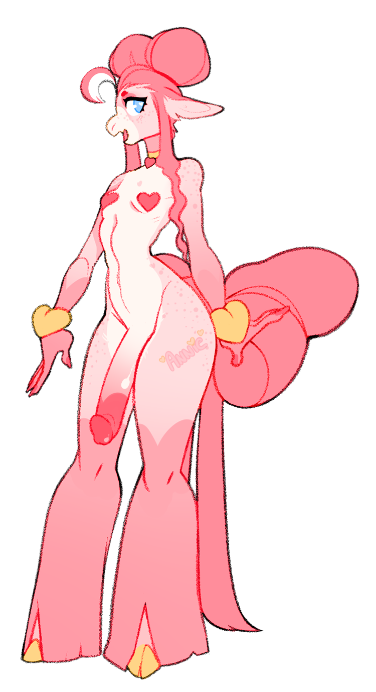 1boy annie_(sugareggz) blue_eyes full_body furry girly heart_pasties long_penis nude penis pink_hair pink_skin ribbon standing transparent_background