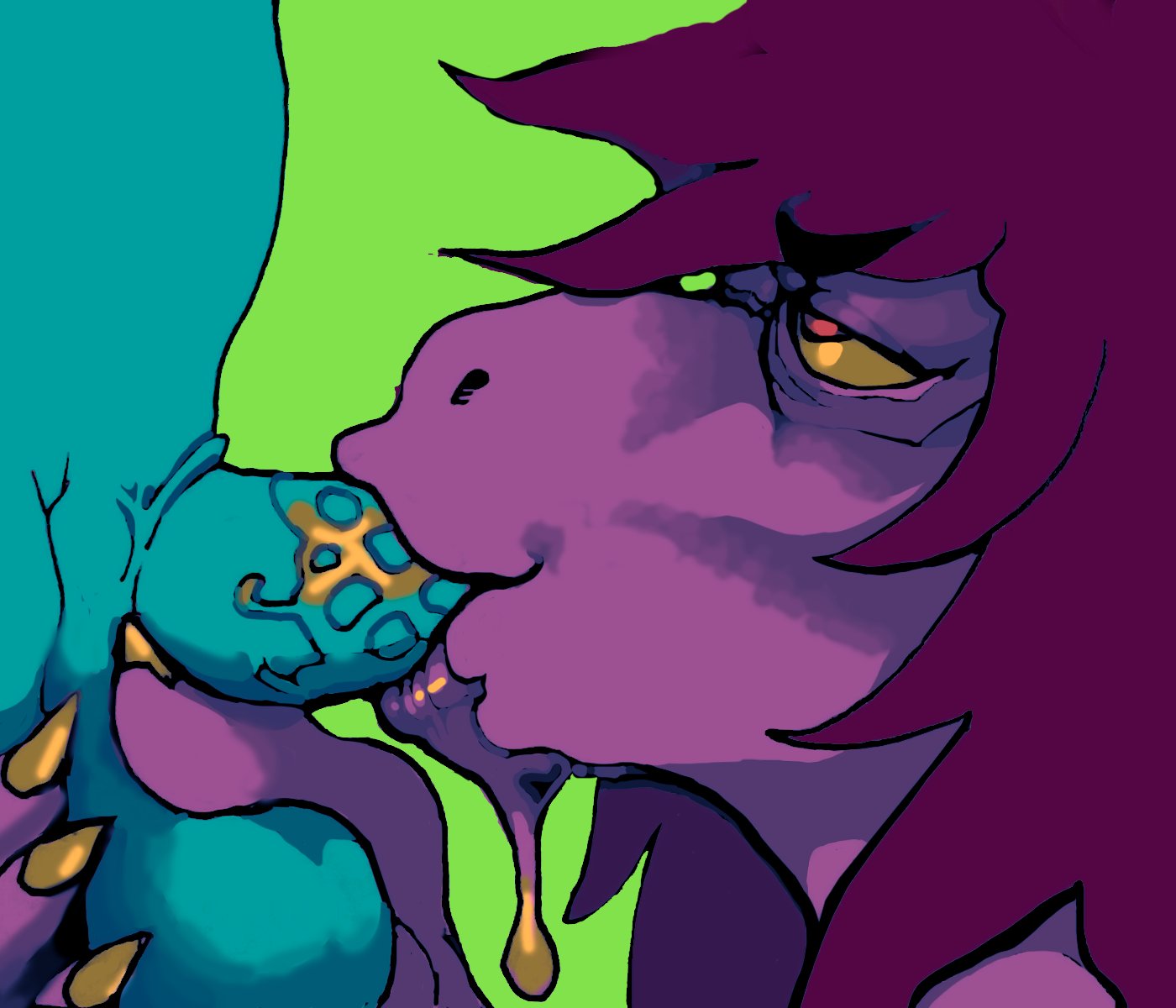 anthro ball_fondling balls bodily_fluids deathheadmoth00 deltarune drooling duo fellatio female fondling genitals hi_res male oral penile penis saliva sex snout straight susie_(deltarune) video_games