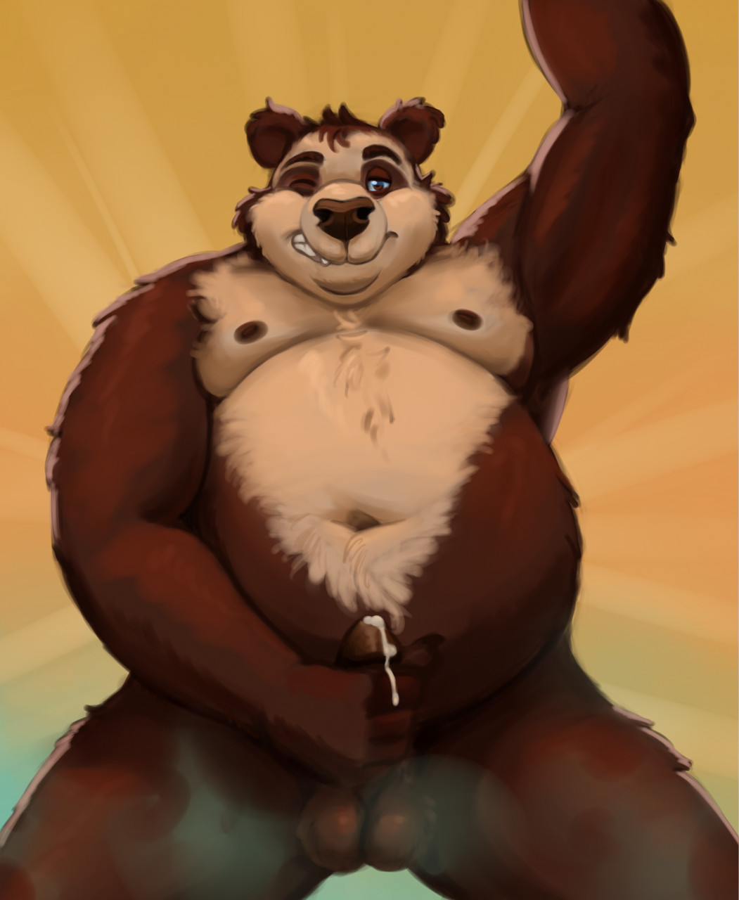 2021 after_masturbation anthro balls belly black_body black_fur bodily_fluids erection fur furry genital_fluids genitals hi_res male mammal masturbation moobs navel nipples overweight overweight_male penis precum solo spectacled_bear themorghull tremarctine ursid white_body white_fur