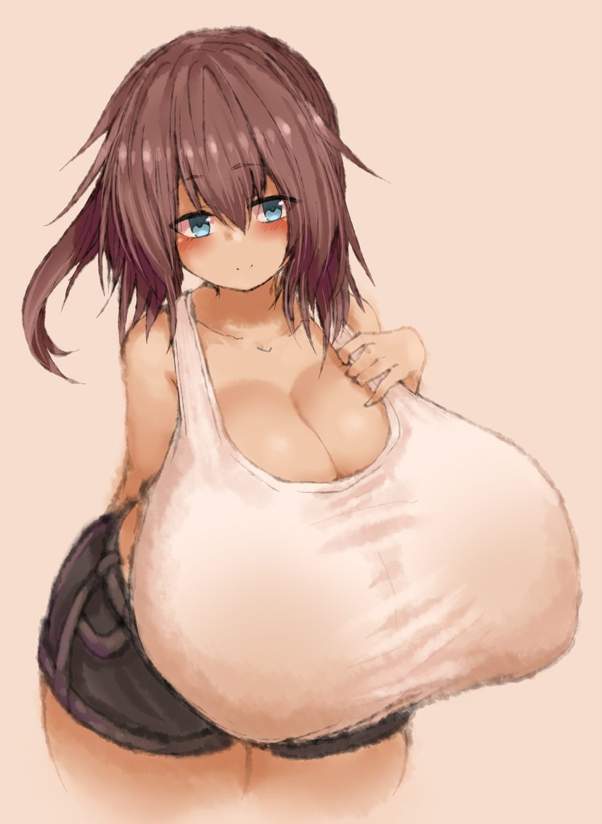 1girls 2b213 big_breasts blush breasts_bigger_than_head brown_hair bust busty female female_only gigantic_breasts huge_breasts original_character tagme tank_top thick_thighs wide_hips