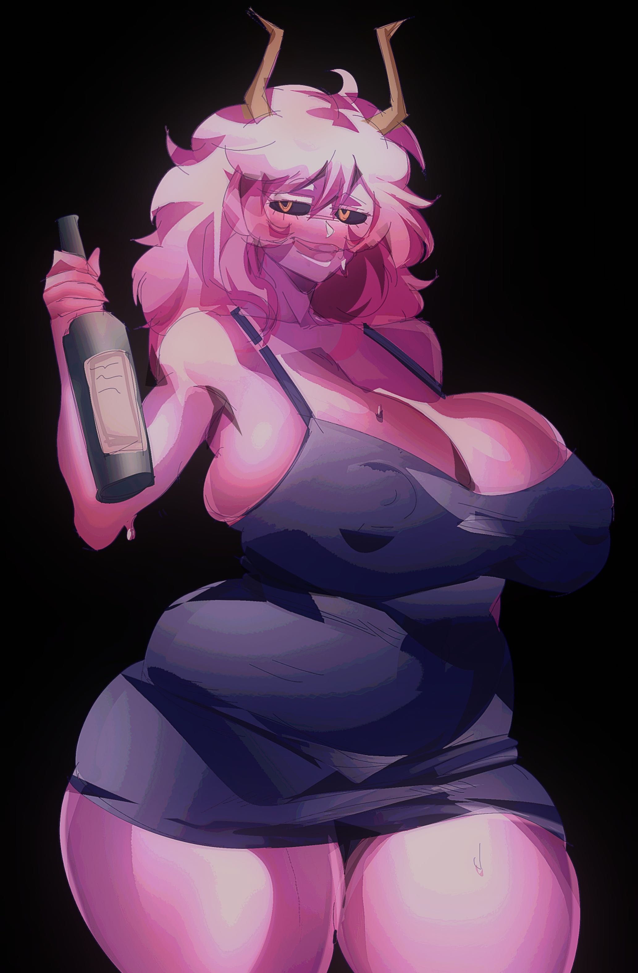 1girls, alcohol, big breasts, big thighs, black sclera, boku no hero academia, breasts, breasts bigger than head, breasts out, curvaceous female, curvaceous figure, curves, curvy, curvy body, curvy female, curvy figure, curvy hips, fleshpie669, gigantic breasts, horns, hourglass figure, huge breasts, huge thighs, long hair, massive breasts, massive thighs, mina ashido, mina ashido time-skip, my hero academia, my hero academia (finale), nipple bulge, nipple outline, nipples visible through clothing, pink body, pink hair, pink skin, pinup, post-timeskip, thick legs, thick thighs, thunder thighs, thunderthighs, tits, tits out, wide hips, wide thighs