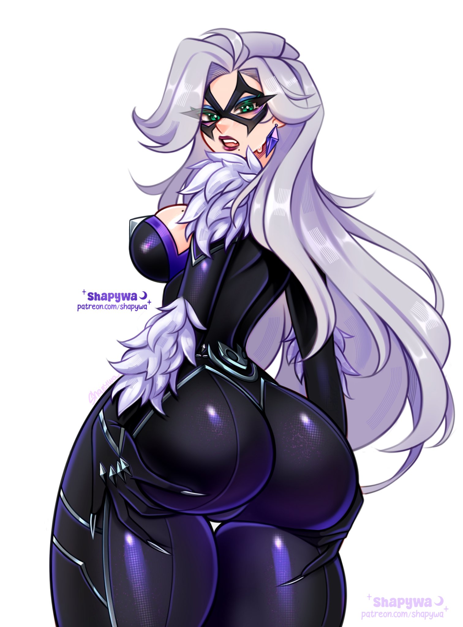 1girls, 2026, 2d, ass, black cat (marvel rivals), black cat (marvel), black gloves, breasts, felicia hardy, female, female focus, female only, gloves, large ass, large breasts, light skin, light-skinned female, looking at viewer, looking back, marvel, marvel comics, marvel rivals, shapywa, solo, spider-man (series), thick thighs, thighs, voluptuous, voluptuous female, wide hips