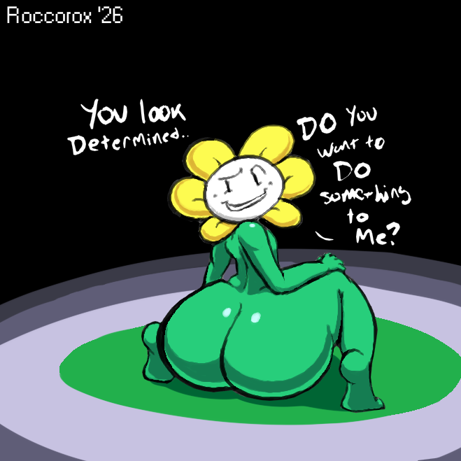 , 1boy, 1femboy, 2026, 2d, 2d (artwork), alternate version available, ass, ass focus, big ass, fat ass, femboy, flower, flowey the femboy, flowey the flower, flowey with a body, gay, nude, nude male, roccorox, teapot (body type), thick ass, thick thighs, undertale, undertale (series), yaoi