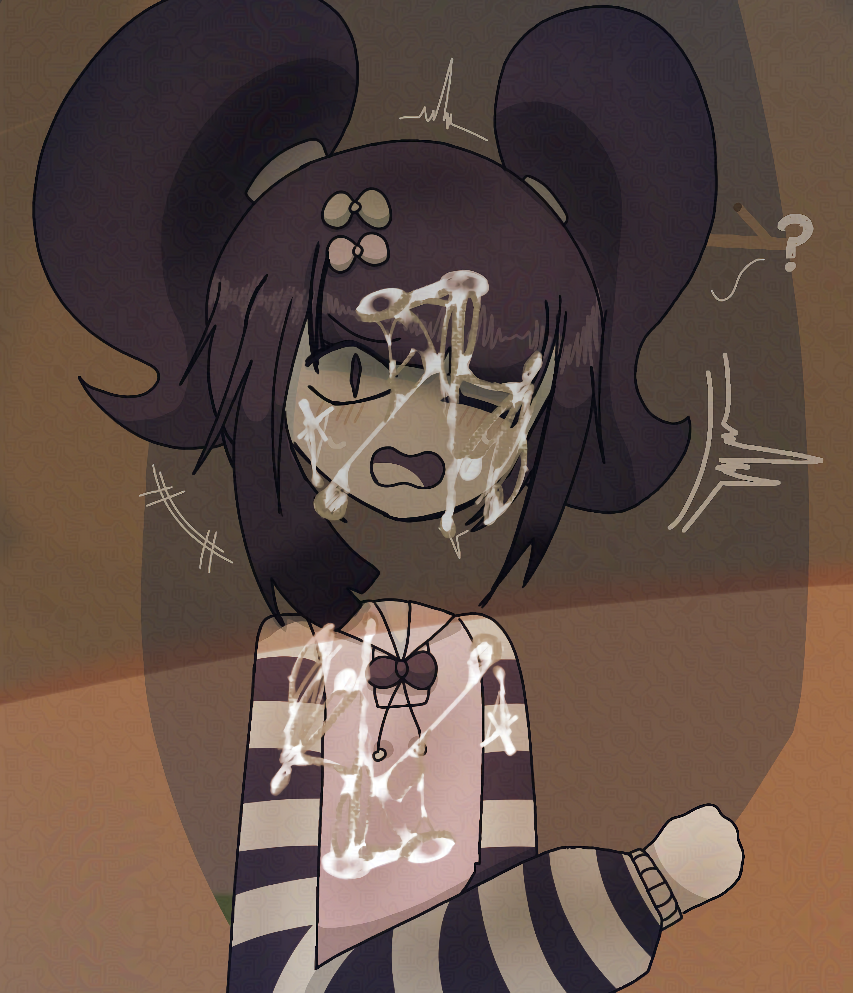 1girl, 1girls, aged up, artgirlz, background, covered in cum, cum, female, female only, fpe, fpe oc, fundamental paper education, fundamental paper education oc, high resolution, ibispaint (artwork), ibispaintx, jacket, low quality background, musashi ace, ponytail, ribbon, someone else's oc, striped sleeves, twitter