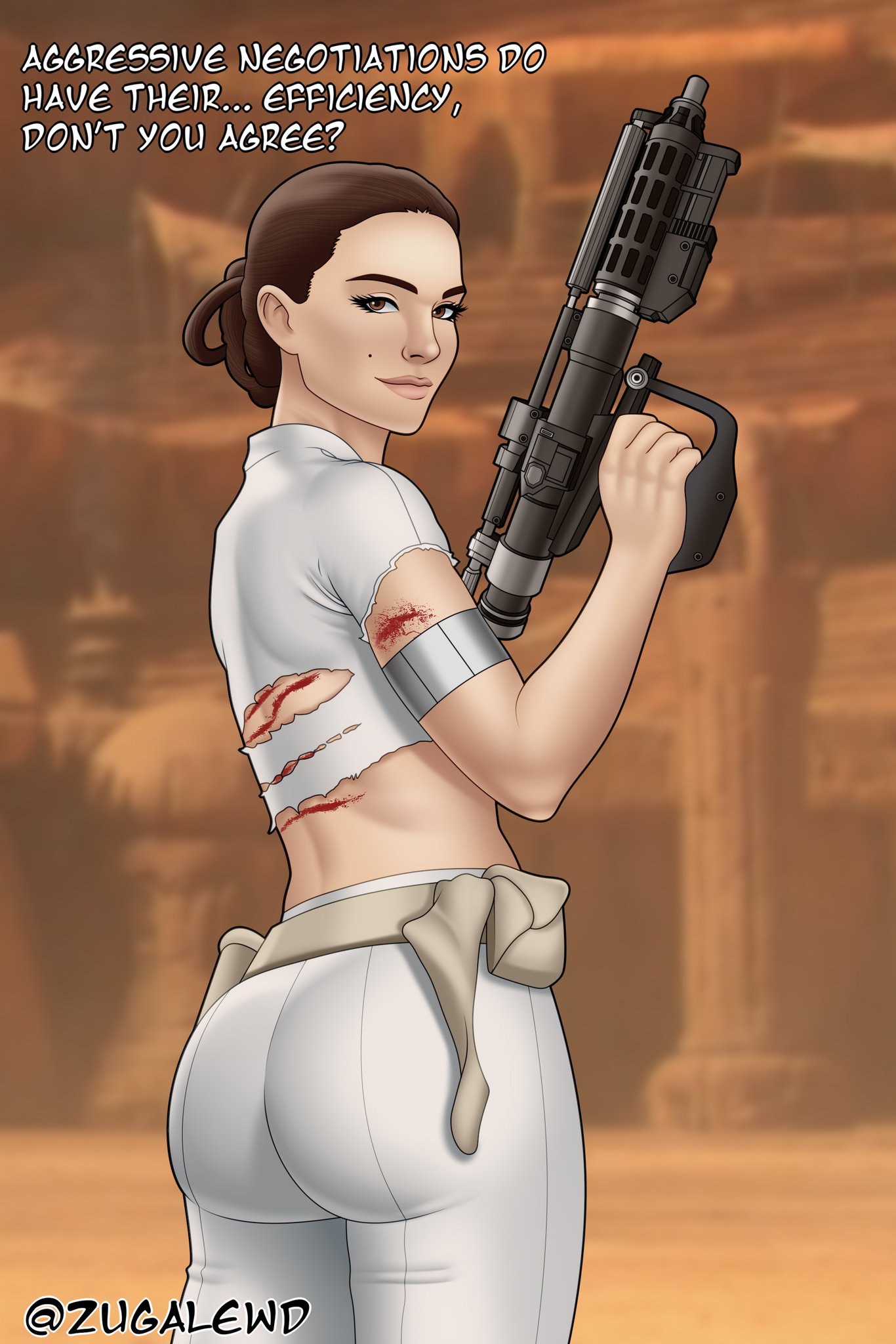 1girls, big ass, blaster (star wars), fanart, female, female only, may the 4th be with you, padme amidala, solo, star wars, tight clothes, torn clothes, zugalewd