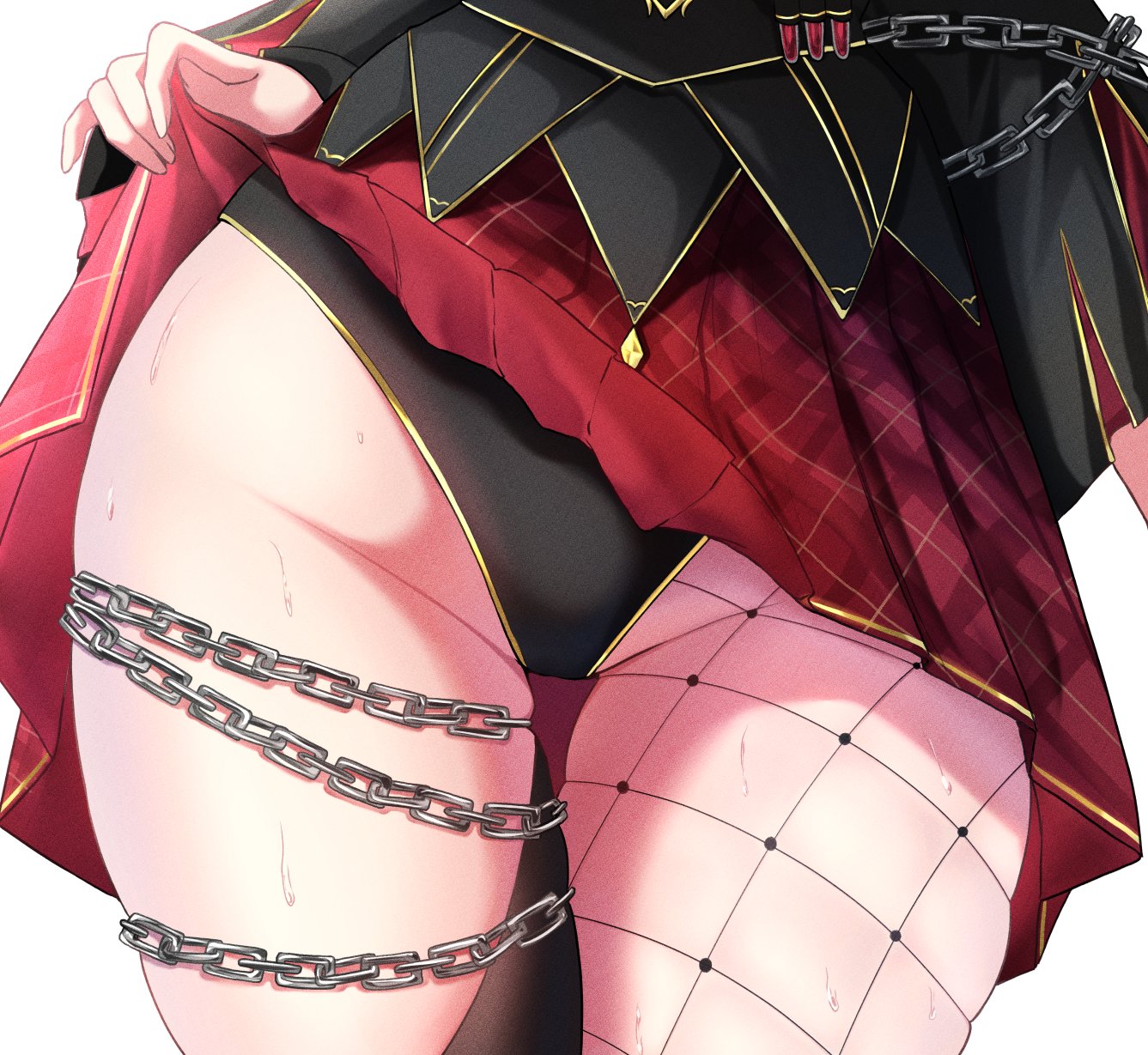 1girls, 2026, 2d, 2d (artwork), big thighs, breasts, chains, chromashift, clothed, clothing, curvy, curvy body, curvy female, curvy figure, elf female, elf girl, female, female only, legs, light skin, light-skinned female, panties, pose, ruby runeheart, seckyer, sexy, small breasts, thick thighs, thighs, thighs focus, virtual youtuber, vtuber, vtuberfanart, white background