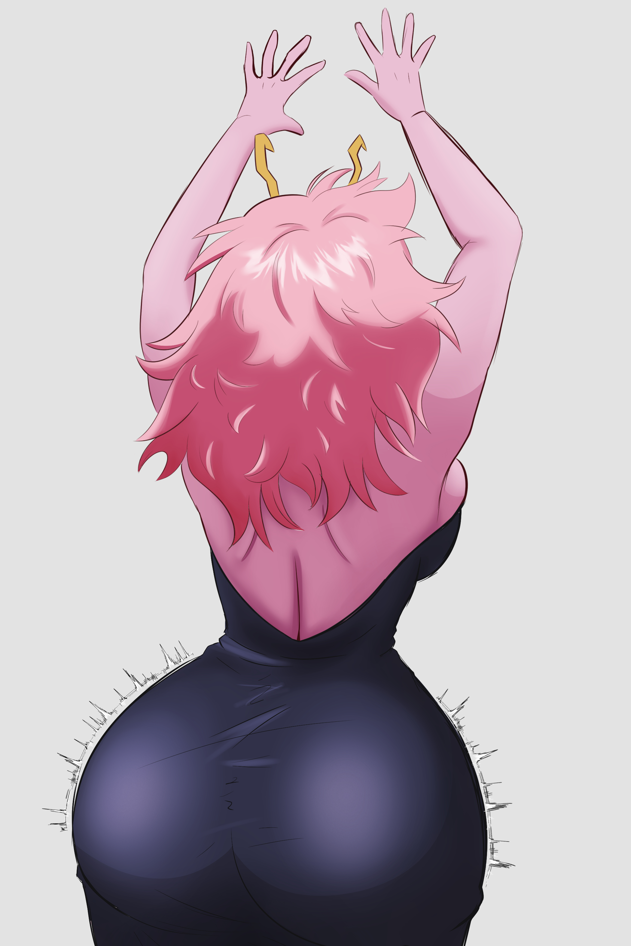 1girls, aged up, ass, ass focus, bare shoulders, big ass, black dress, boku no hero academia, boku no hero academia (finale), curvy, curvy female, female, female only, from behind, huge ass, large breasts, long hair, mina ashido, mina ashido curvy (meme), my hero academia, my hero academia (finale), older female, pink body, pink hair, pink skin, simple background, thick ass, white background, wide hips, zancu