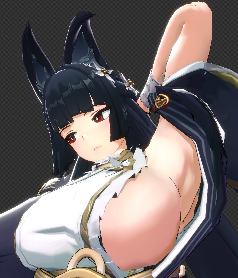 1girls, 3d, animal ears, armpit, armpits, big breasts, busty, female, female only, fox ears, fox girl, hoshimi miyabi, hoshimi miyabi (dignified blossom), hoyoverse, kokomils, large breasts, light skin, light-skinned female, mihoyo, thiren, zenless zone zero
