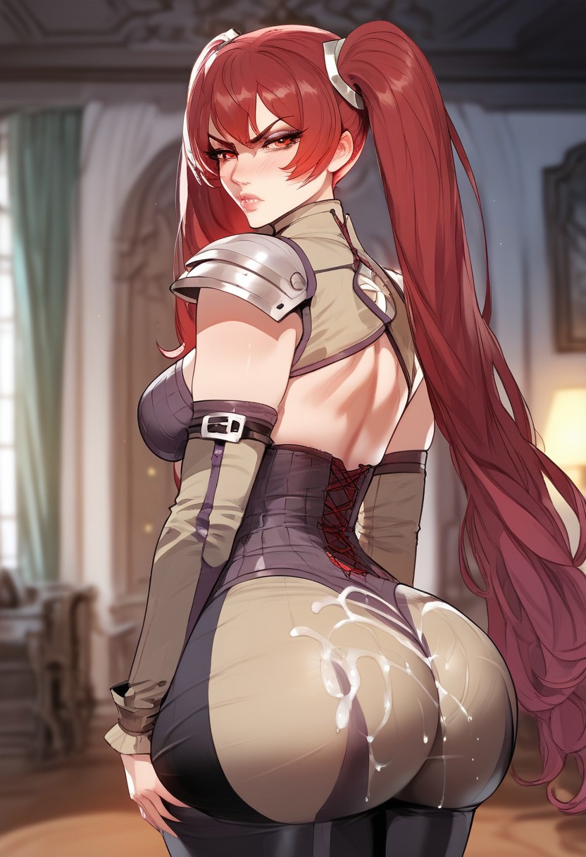 1girl after_buttjob ai_generated angry ass ass_focus bedroom big_penis blush civitai cum cum_on_ass detailed_background female fire_emblem fire_emblem_awakening floox long_hair medium_breasts nintendo red_eyes red_hair severa_(fire_emblem) solo thiccwithaq_(ai_style) twintails