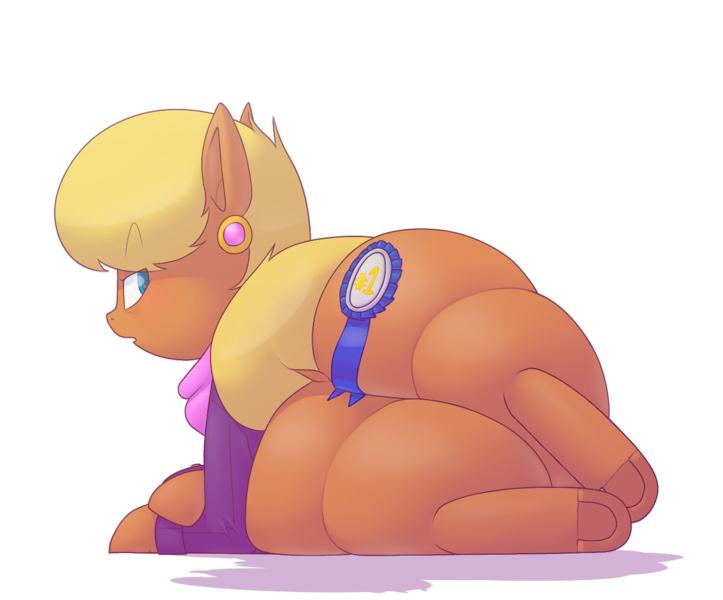 1girls ass ass big_ass big_butt blonde_hair chubby chubby_female clothed clothed_female clothing dock earrings earth_pony equine female female_focus female_only friendship_is_magic hasbro looking_back lying_down mare mature mature_female ms._harshwhinny_(mlp) my_little_pony pony ribbon secretgoombaman12345_(artist) solo solo_female