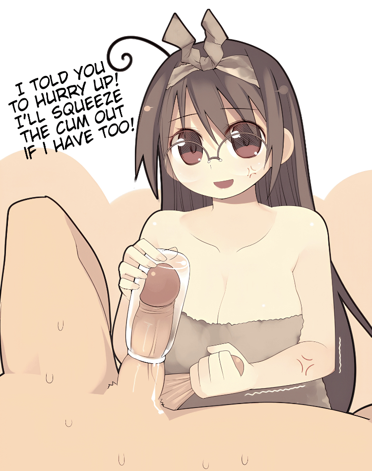 1boy 1girls angry arima_senne ball_caress ball_squeeze ballbusting bottle brown_hair caressing_testicles cbt clothed_female_nude_male cock_and_ball_torture collarbone english_text erection female glasses groin_kick human jar kashiwamochi_yomogi light-skinned_female light-skinned_male light_skin male male/female original ouch pain penis penis_in_bottle penis_play squeezing_testicles straight tamakeri testicles text towel uncensored