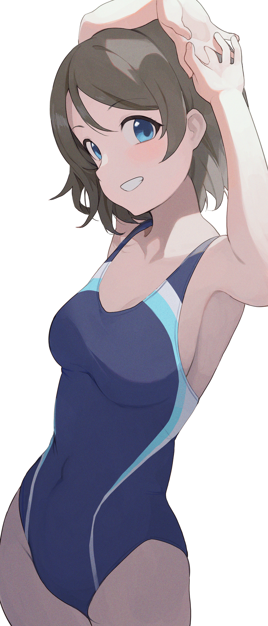 blue_eyes brown_hair competition_swimsuit love_live! love_live!_sunshine!! one-piece_swimsuit pointy_chin swimsuit watanabe_you