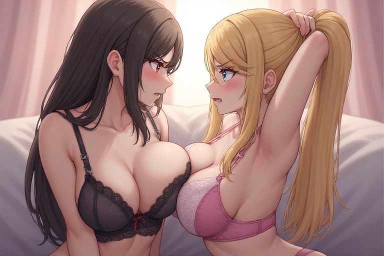 ai generated, breast press, breasts, catfight, female, lingerie, samus aran, tifa lockhart, yuri