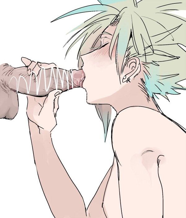 2boys blonde_hair blush censored closed_eyes cloud_strife commentary_request completely_nude disembodied_penis earrings erection fellatio final_fantasy final_fantasy_vii handjob jewelry licking licking_penis male_focus multiple_boys nude open_mouth oral penis saliva short_hair single_earring spiked_hair testicles tongue upper_body yaoi zc_furuya