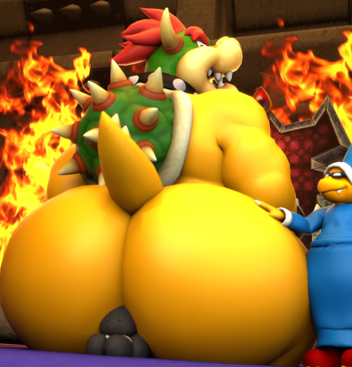 3boys, 3d, anthro, ass, big ass, blender, bowser, clothing, doommusk, eating ass, eyewear, face in ass, facesitting, fat ass, fat thighs, fire, fully clothed, furry, furry only, gay, glasses, hand on ass, huge ass, huge thighs, hyper ass, kamek, koopa, koopa troopa, koopaling, looking at another, looking back, male only, male/male, mario (series), naked, no genitals, no sex, nude, oc, rimming, rimming male, robe, sitting, sitting on another, sitting on face, sitting on person, size difference, smile, tagme, tail, thick thighs, thighs, throne, turtle, yoshi