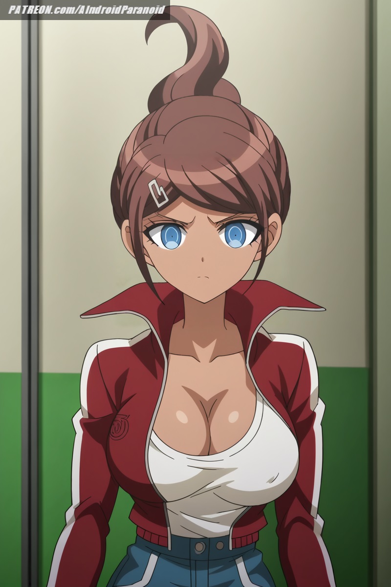 ai_generated aindroidparanoid asahina_aoi big_breasts blush breasts busty cleavage covered_nipples curvy danganronpa danganronpa_(series) dark_skin female gym gym_uniform hips huge_breasts indoors jacket large_breasts narrow_waist nipples short_hair slim_waist stable_diffusion tank_top voluptuous waist wide_hips