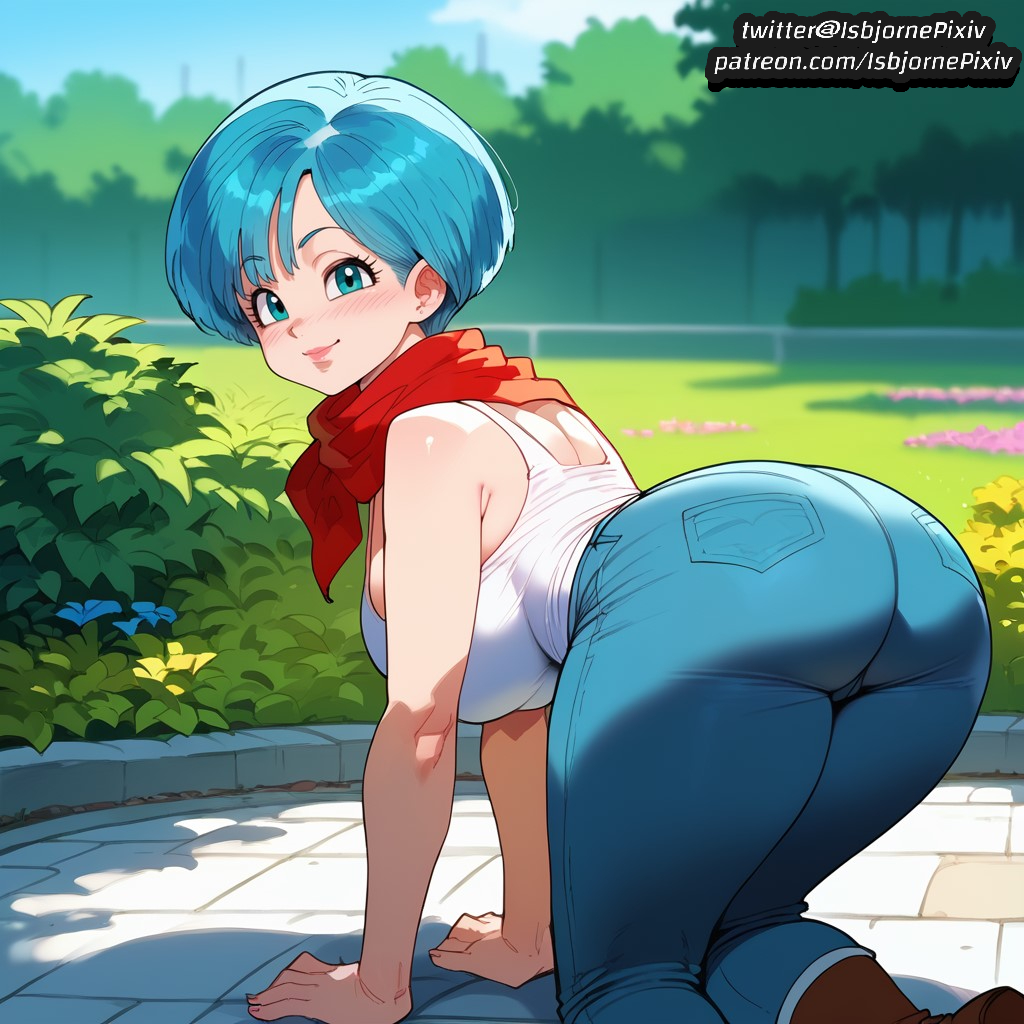 ai_generated bulma_(dragon_ball) bulma_briefs cleavage dark-skinned_male dragon_ball dragon_ball_super dragon_ball_z huge_ass huge_balls huge_breasts huge_cock interracial large_ass large_breasts netorare short_hair thick_thighs