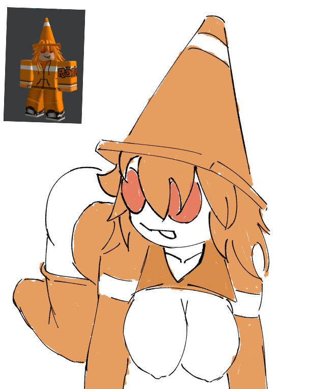 2d 2d_(artwork) 2d_artwork ass big_breasts breasts clothed cone_hat digital_drawing_(artwork) exposed_breasts ghostbacon_(artist) glasses orange_hair original_character roblox roblox_avatar