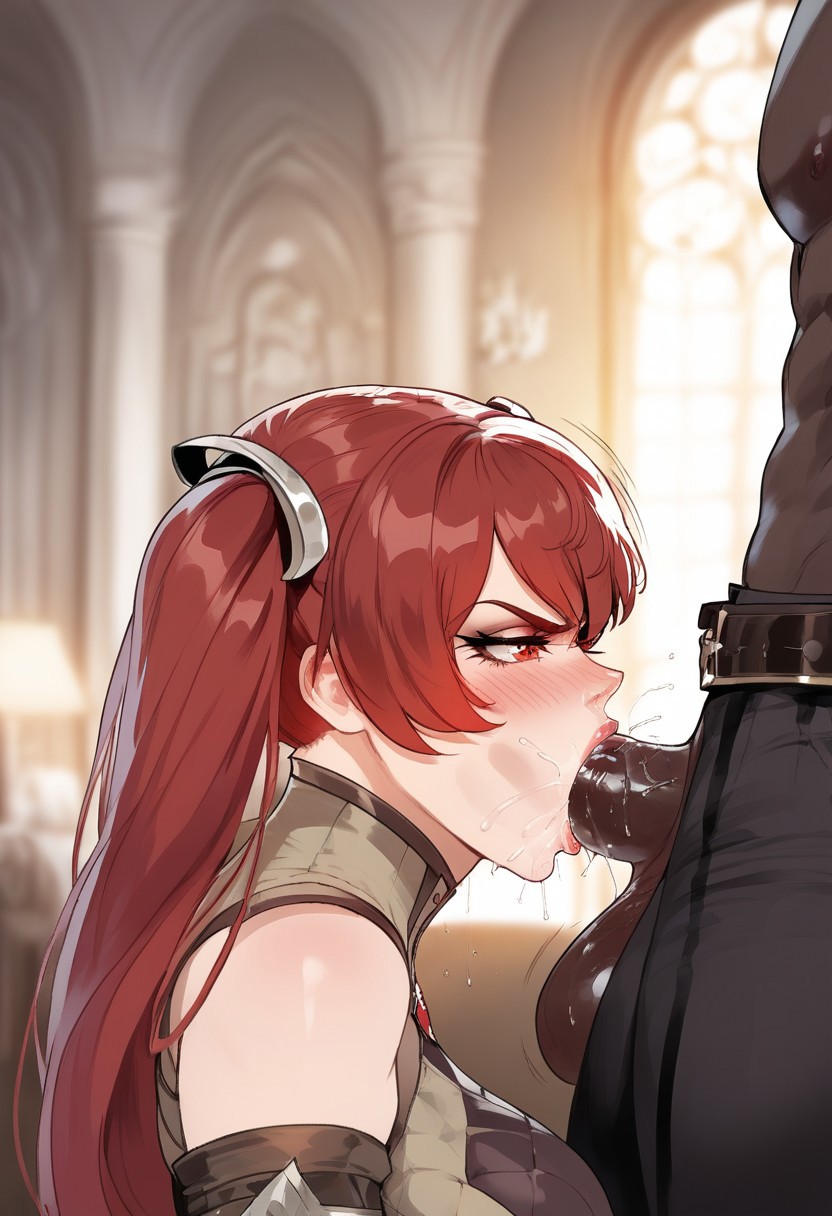 1boy 1girl absurdly_large_cock ai_generated angry bedroom belt big_penis blowjob blush civitai dark-skinned_male deepthroat detailed_background fellatio female femdom fire_emblem fire_emblem_awakening floox huge_cock interracial large_penis long_hair malesub medium_breasts nintendo penis red_eyes red_hair saliva saliva_drip severa_(fire_emblem) thiccwithaq_(ai_style) twintails