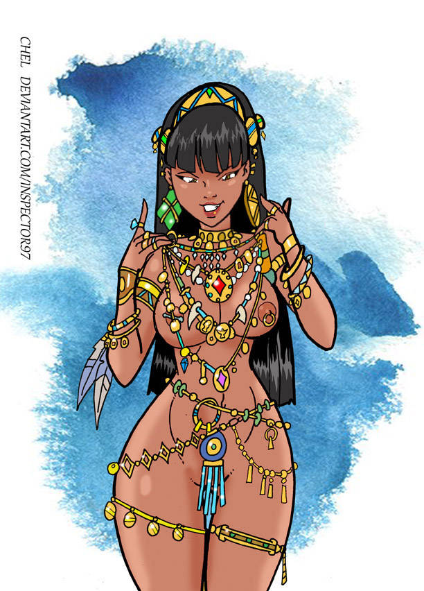 1girls, bangs, big breasts, black hair, body jewelry, bracelet, breasts, chain bikini, chain clothing, chel, dark skin, dark-skinned female, dreamworks, exposed nipples, female, female only, gold accessories, gold accessory, inspector97, latina, nipple piercing, nipples, practically nude, solo, the road to el dorado, venus bikini