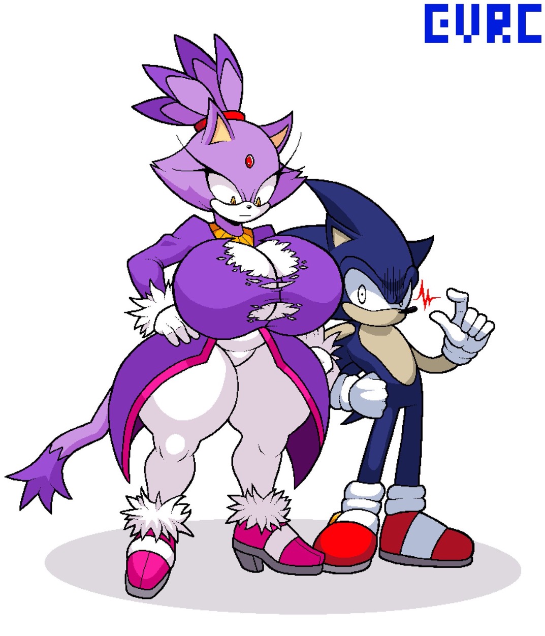 anthro, ass, big ass, big breasts, big butt, big thighs, blaze the cat, breast expansion, cat, cat ears, cat tail, catgirl, dark sonic, evrc, feline, feline humanoid, female, female only, footwear, furry, furry female, furry only, handwear, handwear and footwear only, huge ass, huge breasts, huge butt, ripped clothing, sfw, shortstack, size comparison, softcore, sonic (series), sonic the hedgehog, sonic the hedgehog (series), taller girl, thicc, thick, thick ass, thick hips, thick legs, thick thighs, thighs