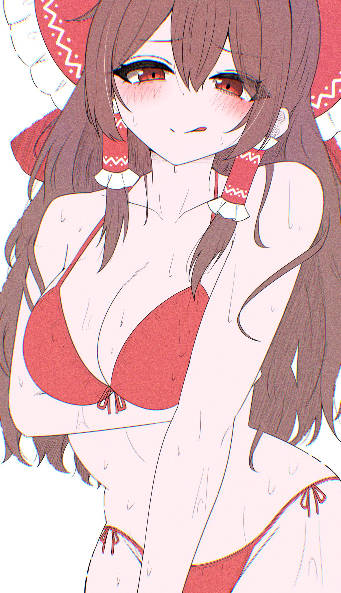 1girls, bikini, breasts, female, female only, long hair, mikan7f, reimu hakurei, swimsuit, tagme, touhou