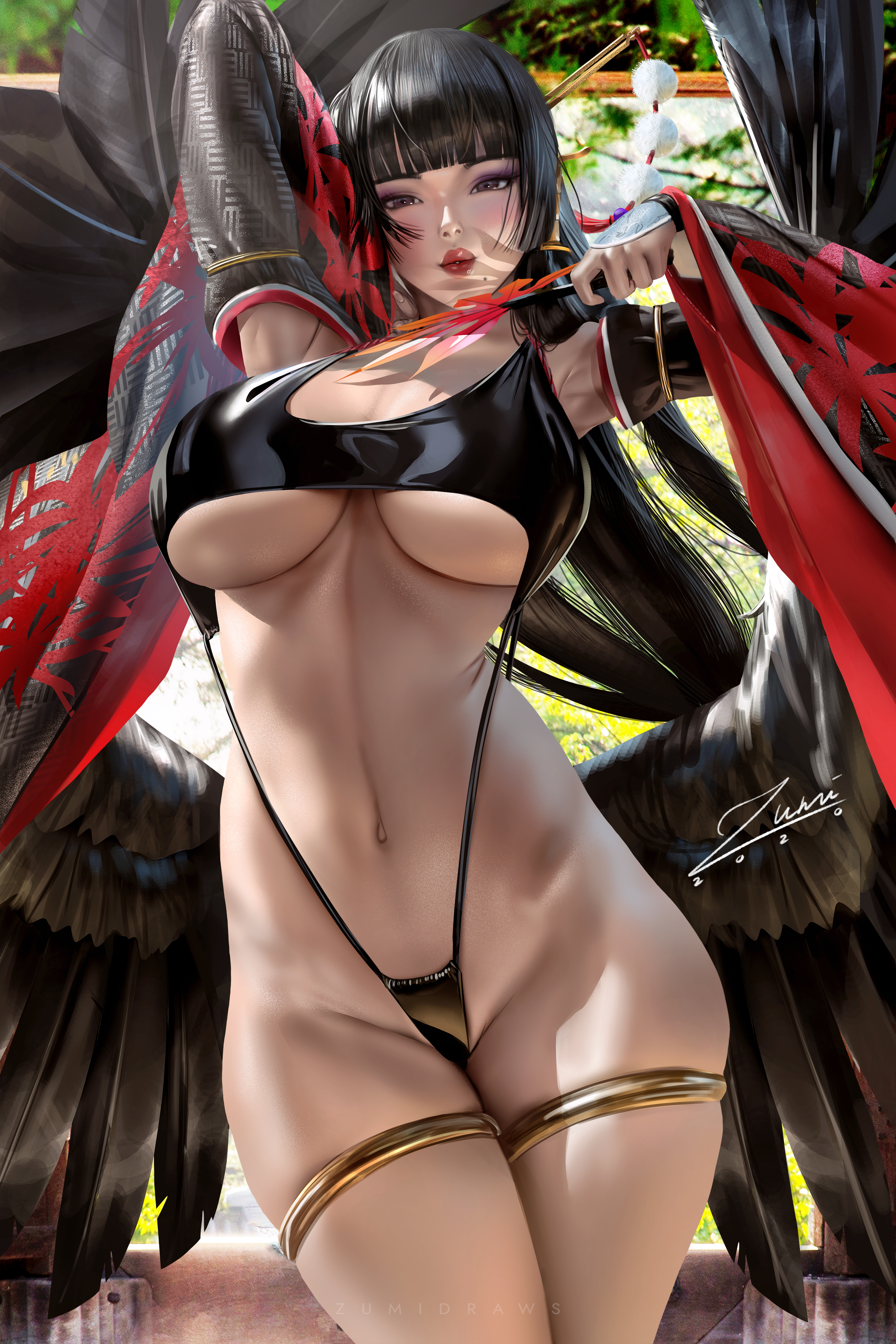 1girls, big breasts, black hair, breasts, dead or alive, female, female focus, female only, long hair, nyotengu, solo, tagme, zumi