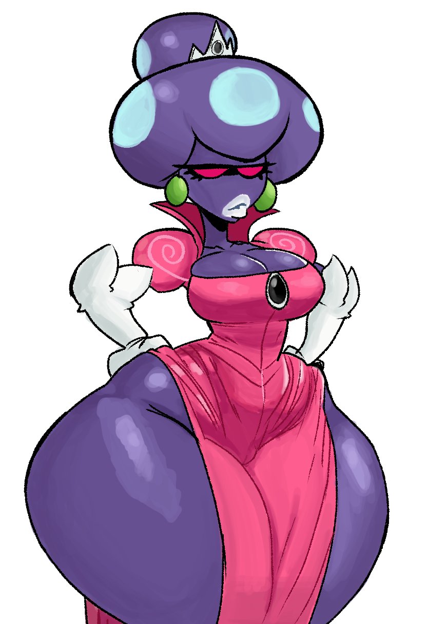 1girls, 2d, 2d (artwork), alien, alien girl, alphadream, annoyed, annoyed expression, big hips, big lips, big thighs, bigger female, black brooch, boobs, breasts, breasts squeezed together, brooch, cleavage, cleavage dress, clothed, clothed female, crown, dissappointed, dissappointed look, dress, dumbwitchyy, earrings, eyelashes, fat hips, fat thighs, female, female focus, female only, frown, frowning, frowning at viewer, grabbing hips, grabbing own hip, green earrings, hands on hips, hip focus, hips, hips wider than shoulders, jewelry, larger female, lips, lipstick, loincloth, long loincloth, mario (series), mario and luigi (series), mario and luigi: partners in time, milf, mommy, mommy kink, monster, monster girl, mushroom, mushroom cap, mushroom girl, mushroom head, mushroom humanoid, nintendo, no bra, no panties, partially clothed, pink dress, pink loincloth, pov, pov eye contact, princess, princess dress, princess shroob, puffy lips, purple skin, purple-skinned female, red eyes, shiny skin, shroob, skimpy, skimpy dress, sleeves, sleeves past wrists, swirl, swirl pattern, swirls, thick, thick hips, thick thighs, thigh focus, thighs, thighs bigger than head, thin waist, twitter, twitter link, white background, white crown, white lips, white lipstick, white sleeves, white spots