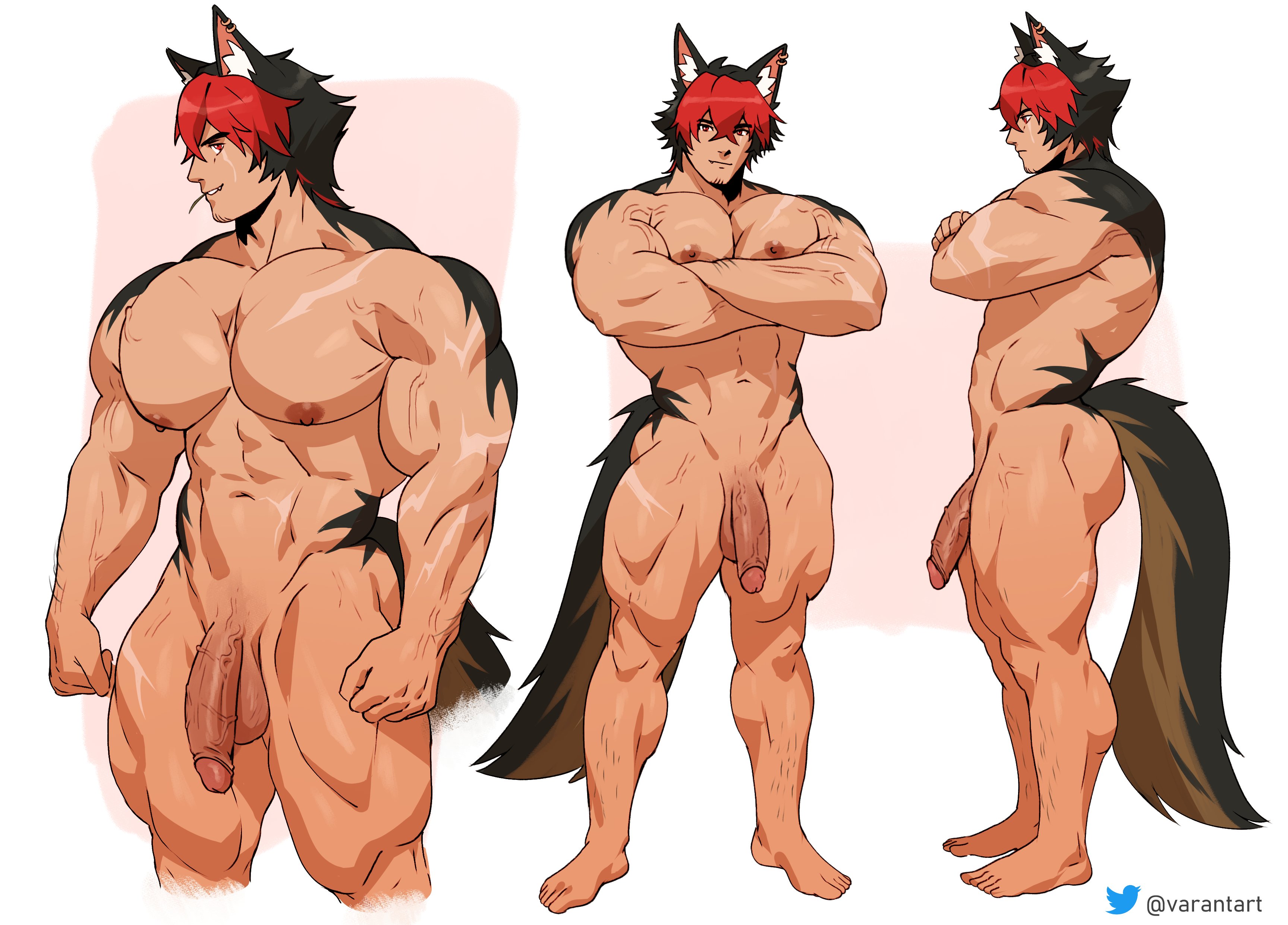 bara, buff, flaccid, komano manato, male only, muscular, muscular male, nude, solo, solo male, tagme, varantart, zenless zone zero