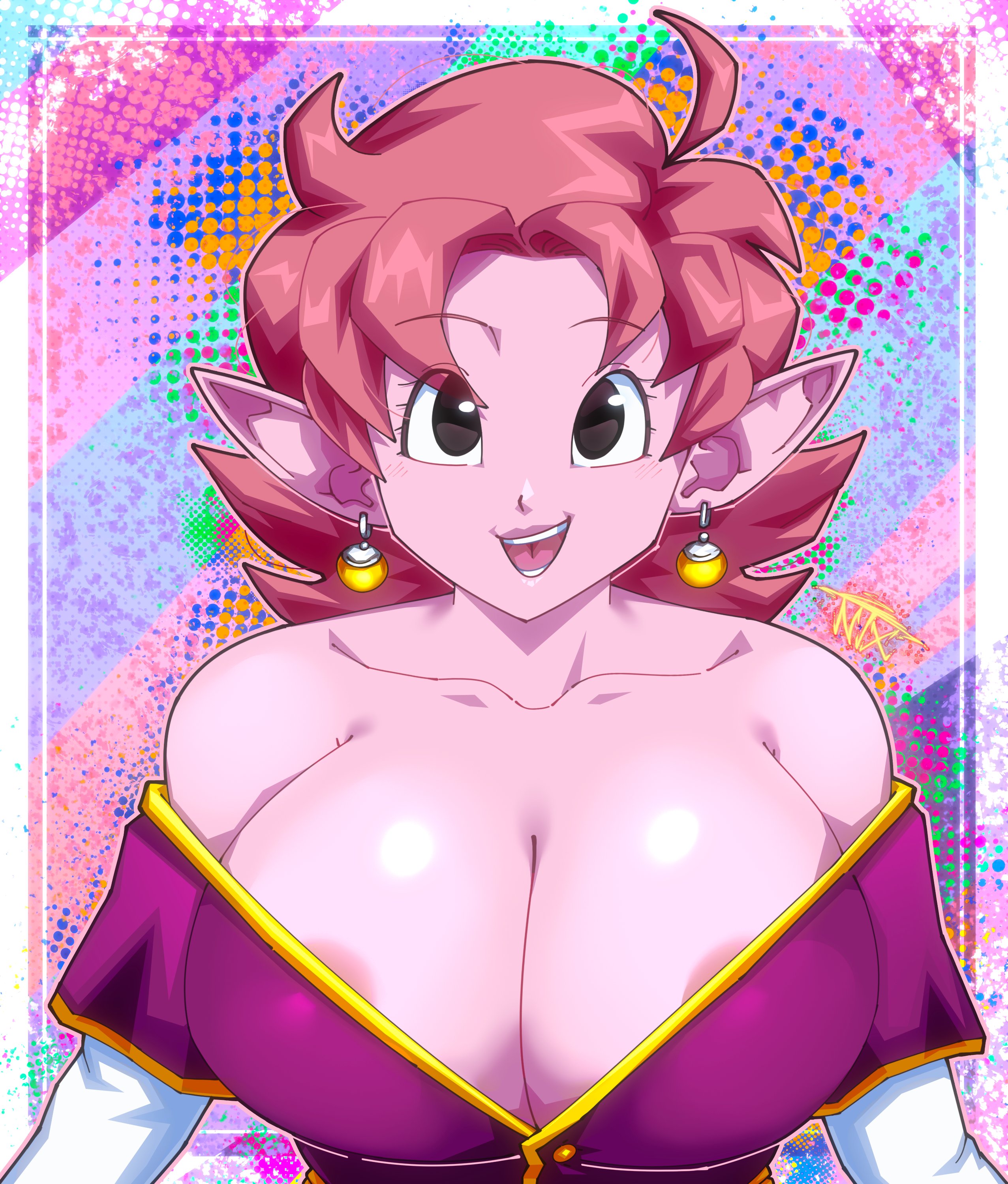 1girls, areola slip, areolae, big breasts, breasts, chronoa, dragon ball, dragon ball xenoverse, dragon ball z, female, female only, huge breasts, neontetrix, pink hair, pink skin, solo, supreme kai of time