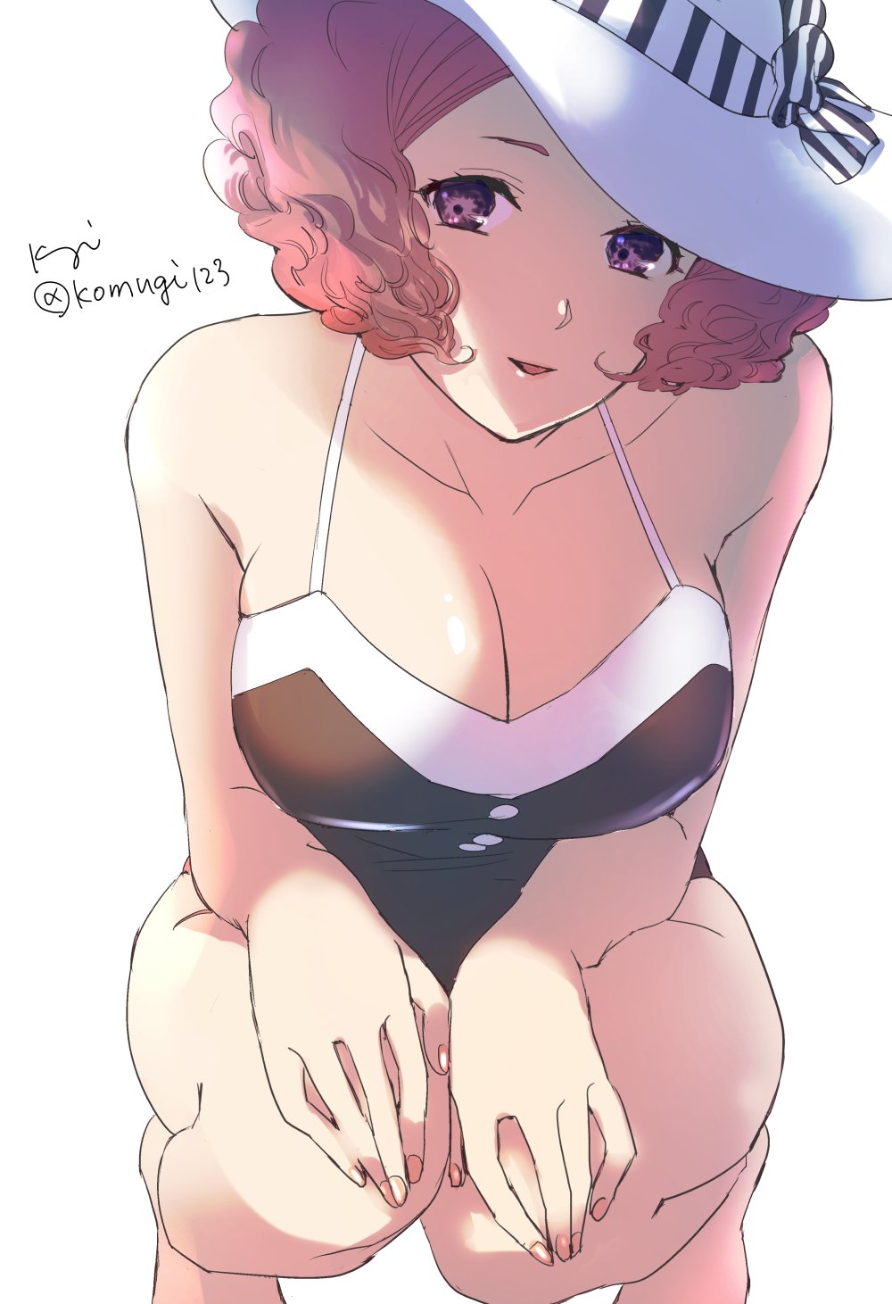 1girls, big breasts, bikini, breasts, cleavage, female, female only, haru okumura, haru okumura (swimsuit strikers), hat, one-piece swimsuit, persona, persona 5, persona 5 scramble: the phantom strikers, swimsuit