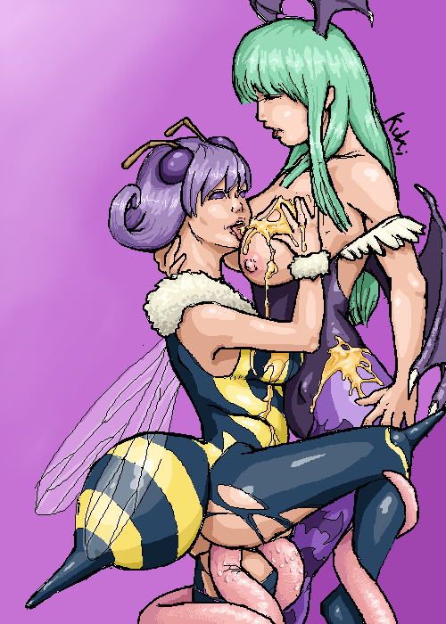 capcom clothing darkstalkers kuki_(artist) medium_breasts morrigan_aensland q-bee small_breasts succubus tentacle tentacles torn_clothes