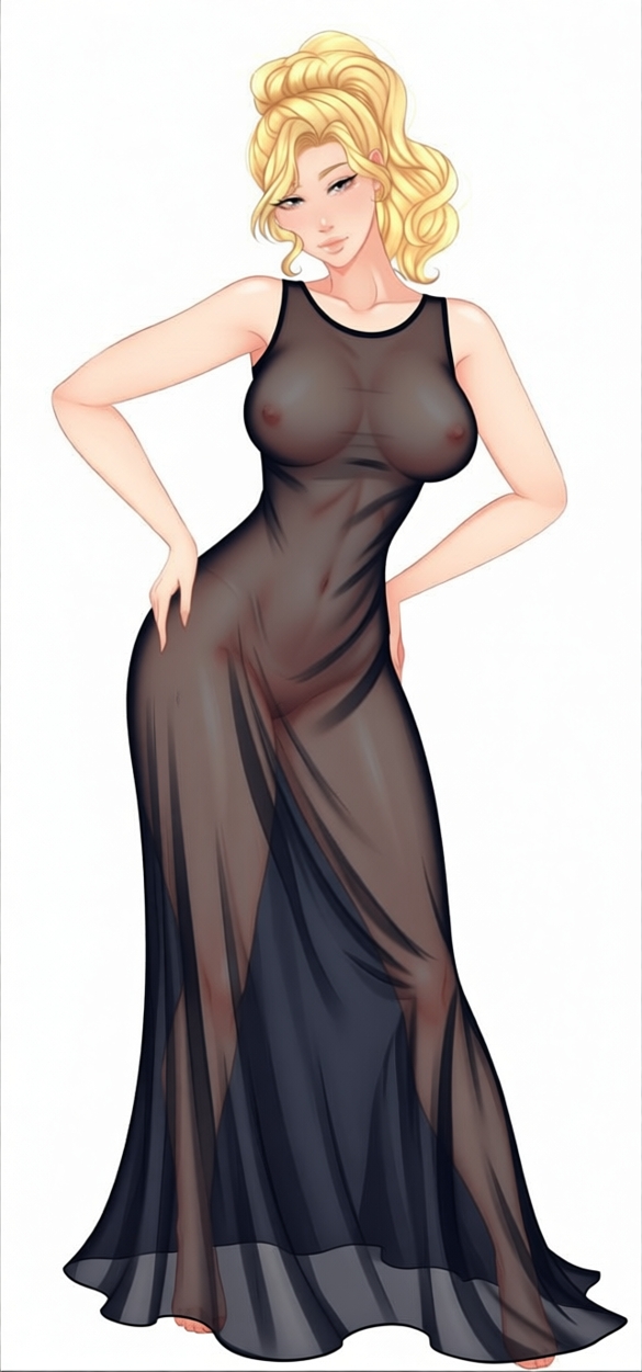 annabeth chase, bare shoulders, barefoot, big breasts, blonde female, blonde hair, female, female only, grey eyes, hands on hips, law-zilla, medium breasts, nipples visible through clothing, percy jackson and the olympians, seductive smile, shaved pussy, sheer clothing, white background