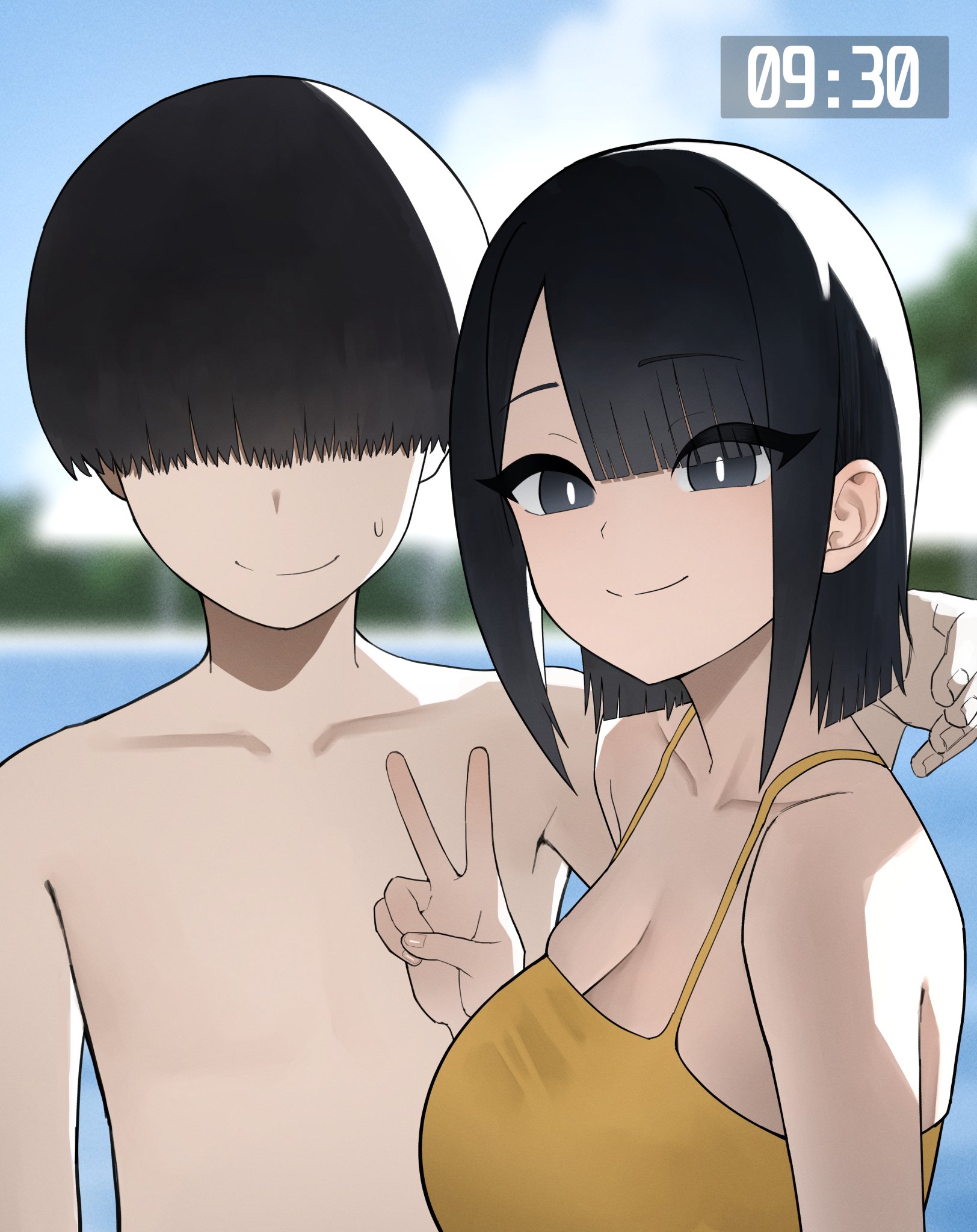 1boy, 1girls, before and after, before sex, cuckold, hazuki kazue, netorare, phone camera, phone screen, picture