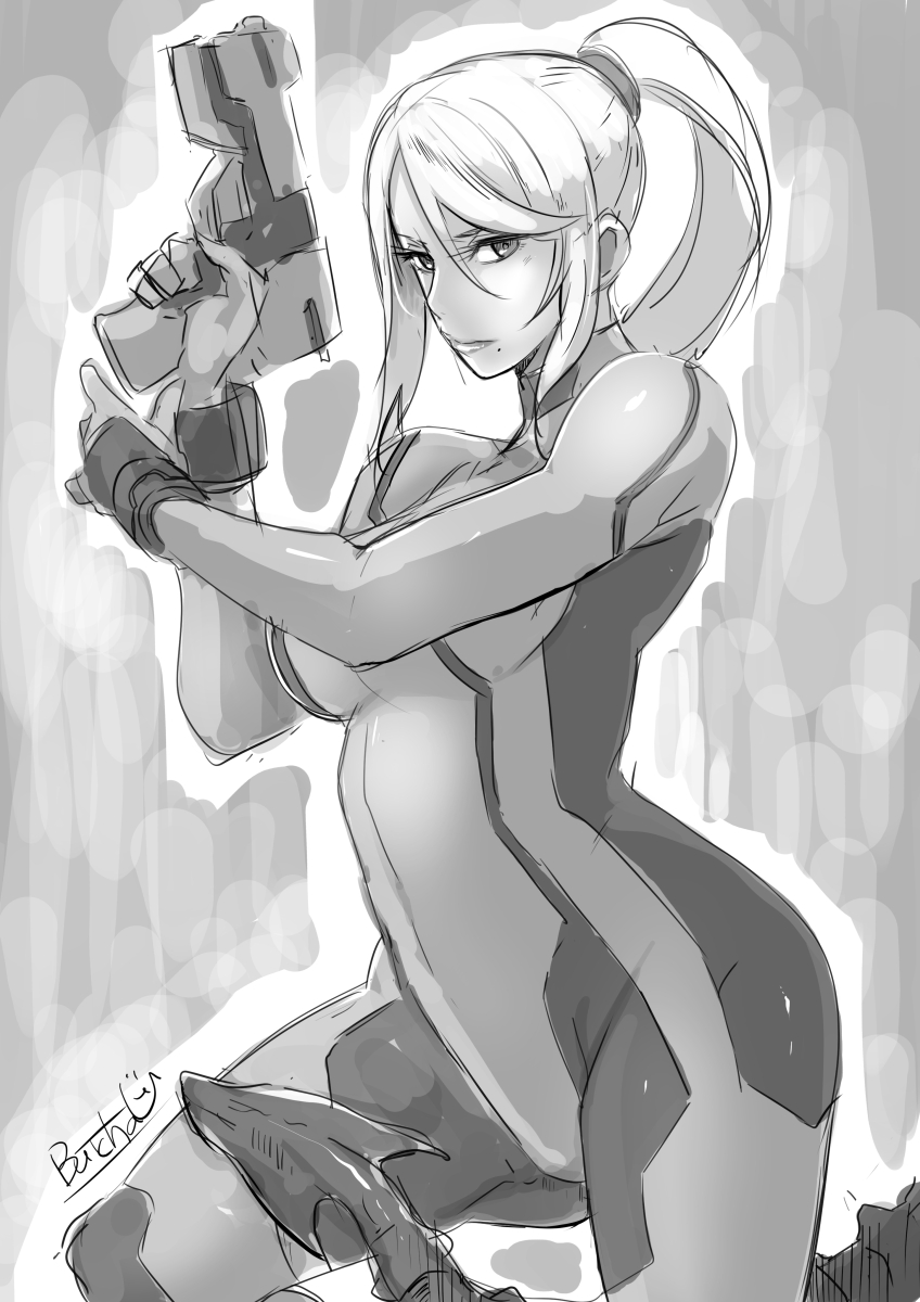 butcha-u, eroquis, female, female protagonist, gun, metroid, ridley, samus aran