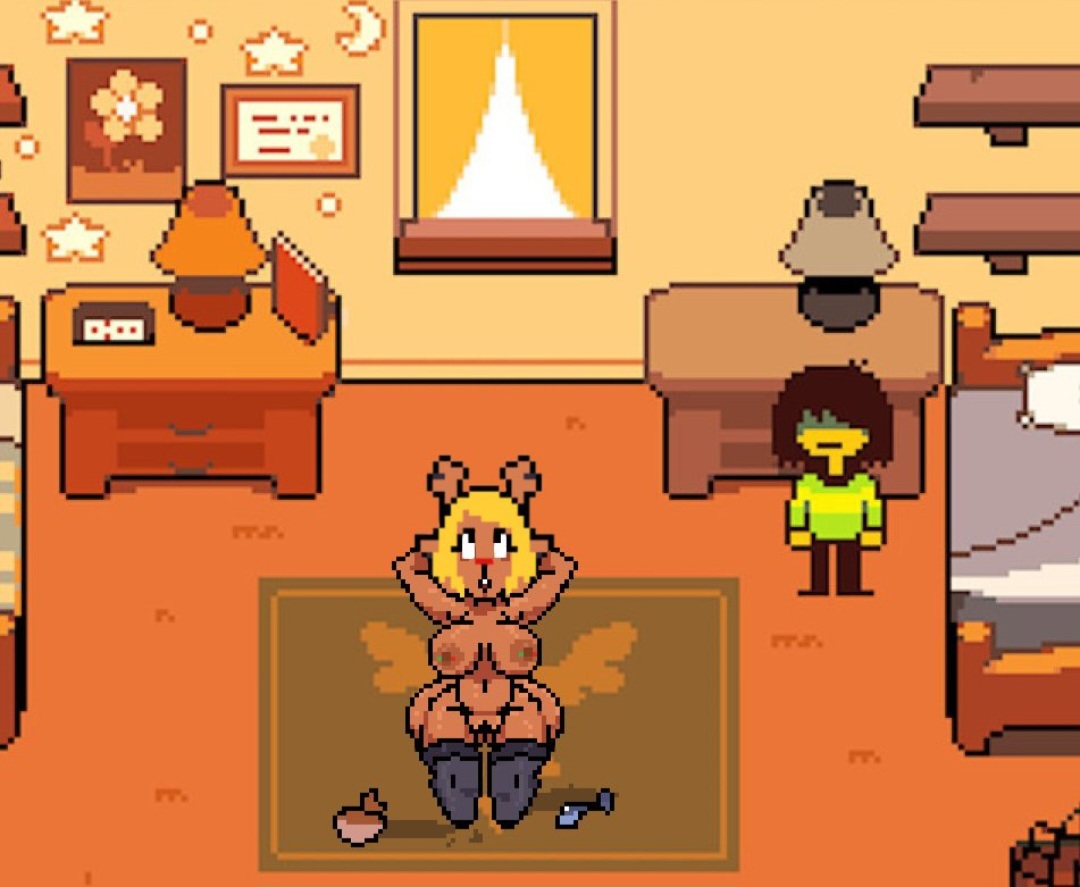 deltarune, editorl, huge ass, huge breasts, kris (deltarune), nipple piercing, noelle holiday, pixel art