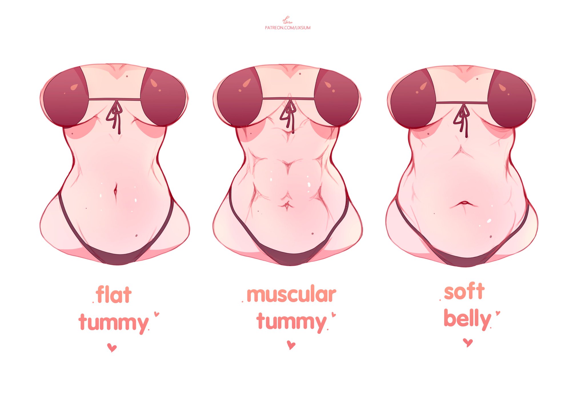 3girls, abs, bikini, breasts, choice, chubby belly, female, female only, flat belly, large breasts, lixsium, navel, pale skin, pale-skinned female, red bikini, thong, toned stomach