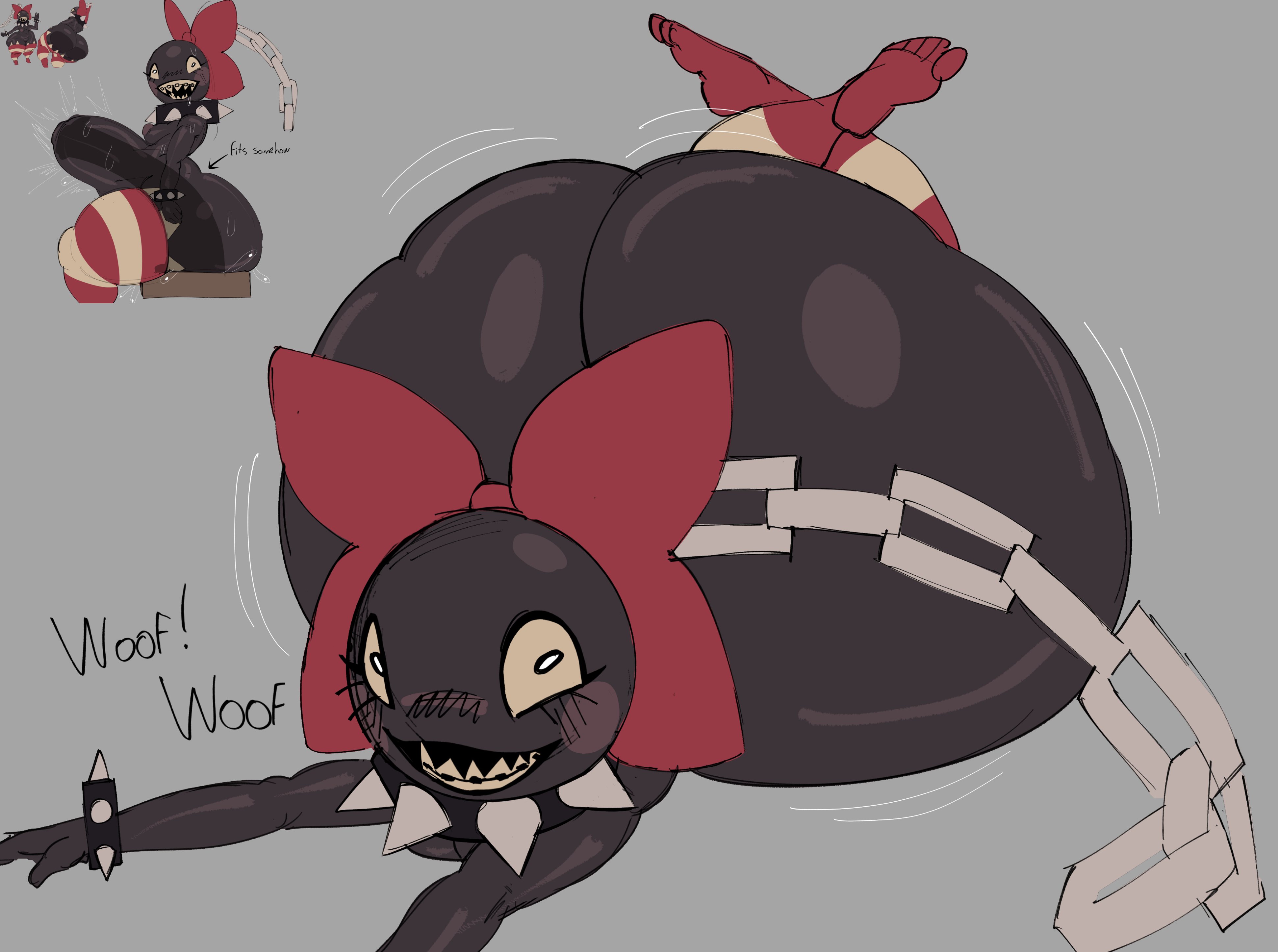 1girls, 2d, anthro, anthro female, anthro focus, anthro only, ass, ass up, barking, big butt, big hips, big thighs, black body, black eyes, black skin, black-skinned female, blush, blush stickers, bottom heavy, bow, bow tie, bowtie, bracelet, braces, breasts, bubble ass, bubble butt, butt up, chain chomp, chains, chomps (kopokofiart), collar, color, colored, eyelashes, eyes, fat ass, fat butt, feet, feet up, female, female focus, female only, hips, huge ass, huge butt, huge hips, huge thighs, humanoid, kopokofiart, laying, laying down, laying on stomach, mario (series), mouth, naked, naked female, nude, nude female, oc, shark teeth, sharp teeth, shortstack, small boobs, small breasts, small tits, socks, solo, solo female, solo focus, spiked bracelet, spiked collar, spikes, tagme, teeth, teeth showing, teeth visible, text, thigh highs, thighhighs, thighs, voluptuous, voluptuous body, voluptuous female