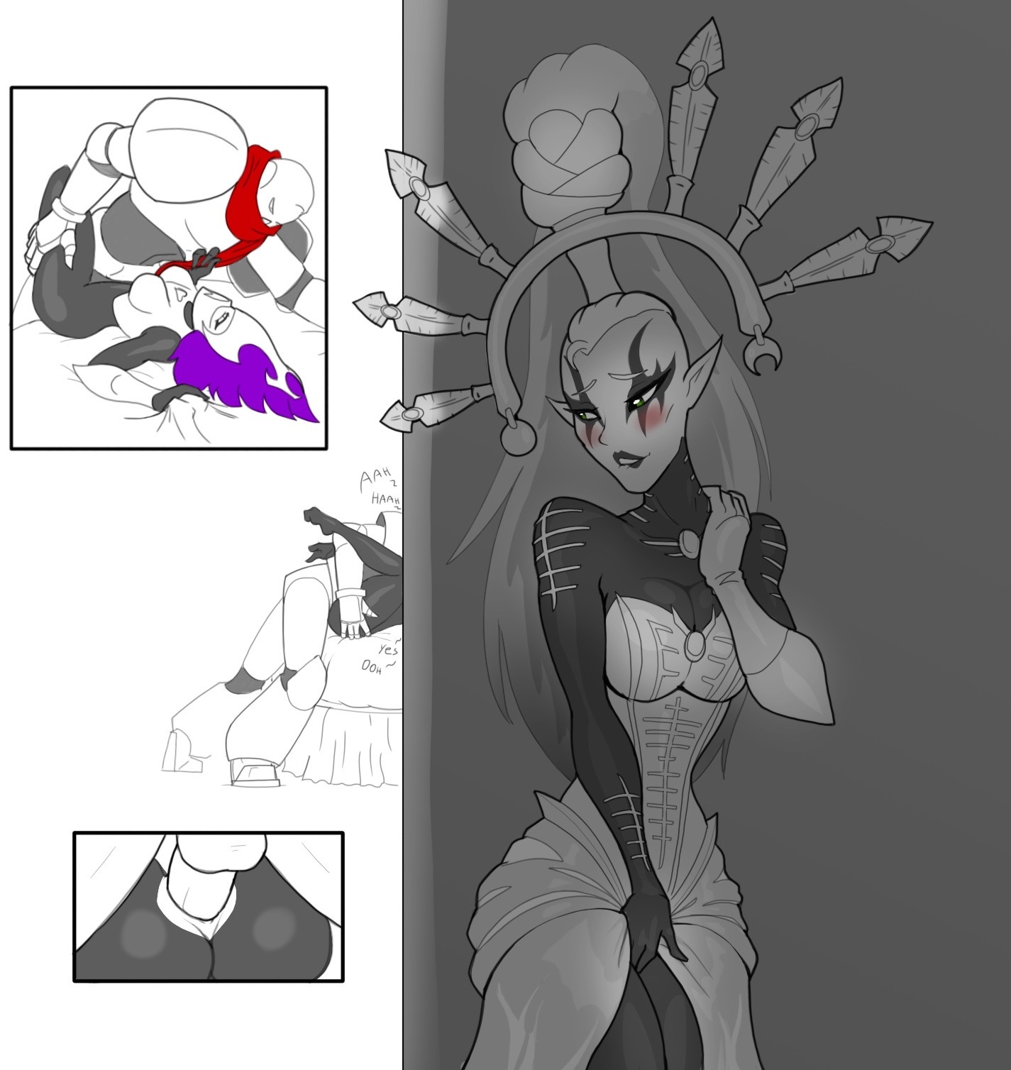 2girls, adeptus astartes, aeldari, banshee (warhammer 40k), eldar, female, horny, howling banshee, imperium of man, male, masturbation, multiple females, multiple girls, post-human, power armor, power armor (warhammer), sex, space marine, spacemaxmarine, spying, straight, warhammer (franchise), warhammer 40k, yvraine