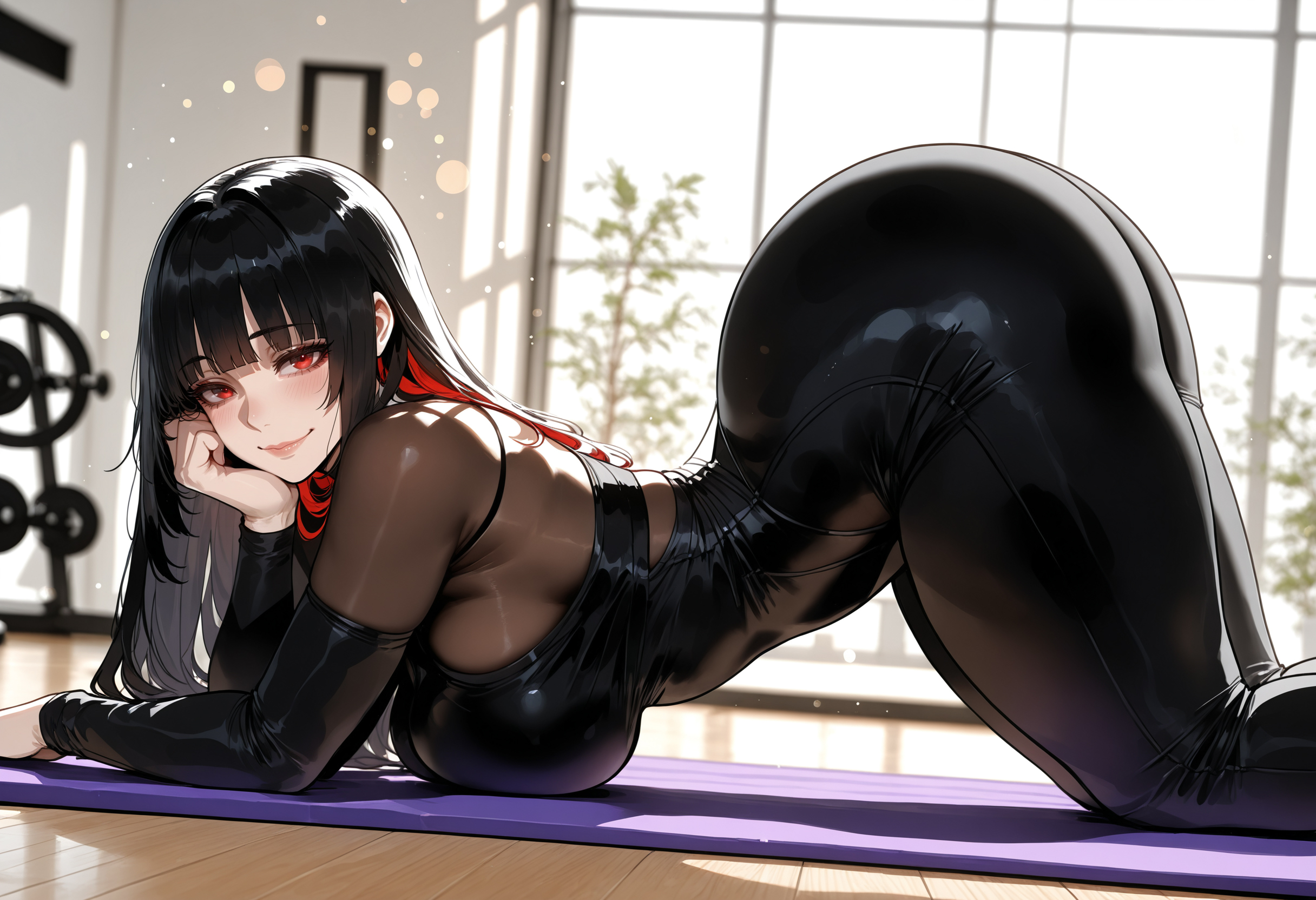 ai generated, ass, big ass, big breasts, big butt, big thighs, black hair, female, female only, huge ass, huge breasts, huge butt, huge thighs, jabami yumeko, kakegurui, looking at viewer, miyuai, red eyes, sexy, sexy body, solo, thick, thick ass, thick butt, thick legs, thick thighs