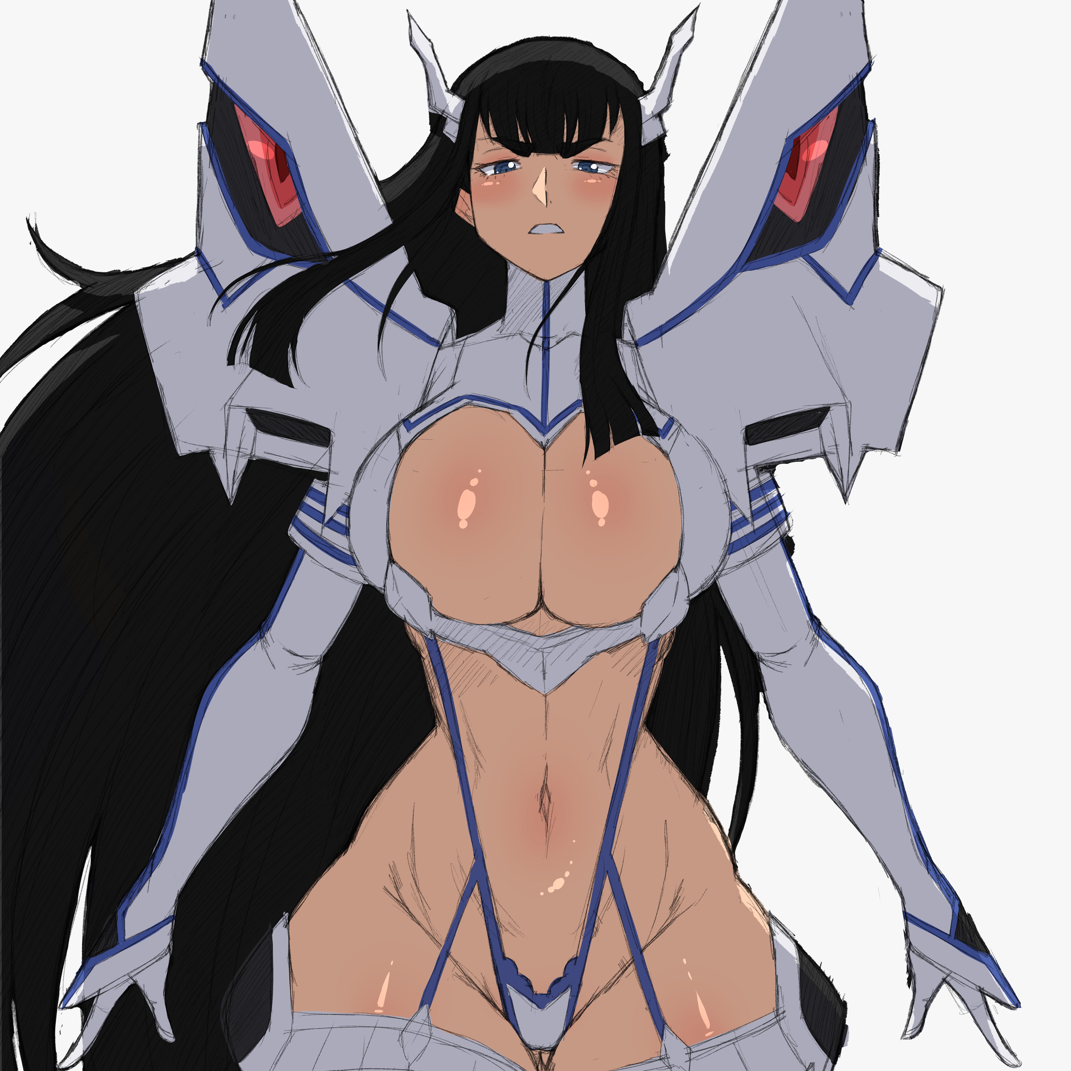 1girls, big breasts, blue eyes, breasts, female focus, female only, huge breasts, huge titties, junketsu, kill la kill, kiryuuin satsuki, simmsy, solo, thick thighs, thighhighs, thighs, white background, wide hips
