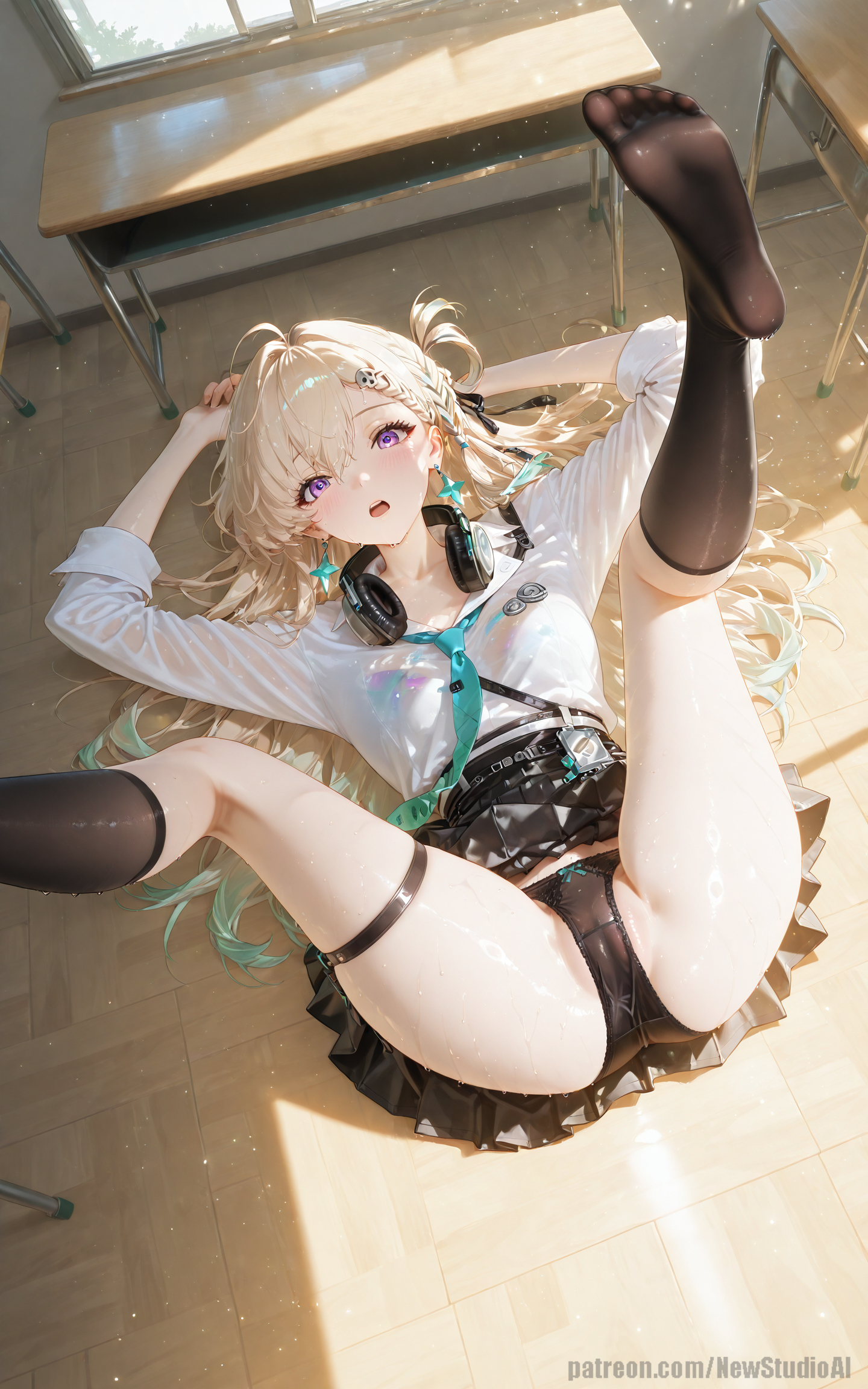 ai generated, classroom, lynae (wuthering waves), newstudioai, stockings, wuthering waves