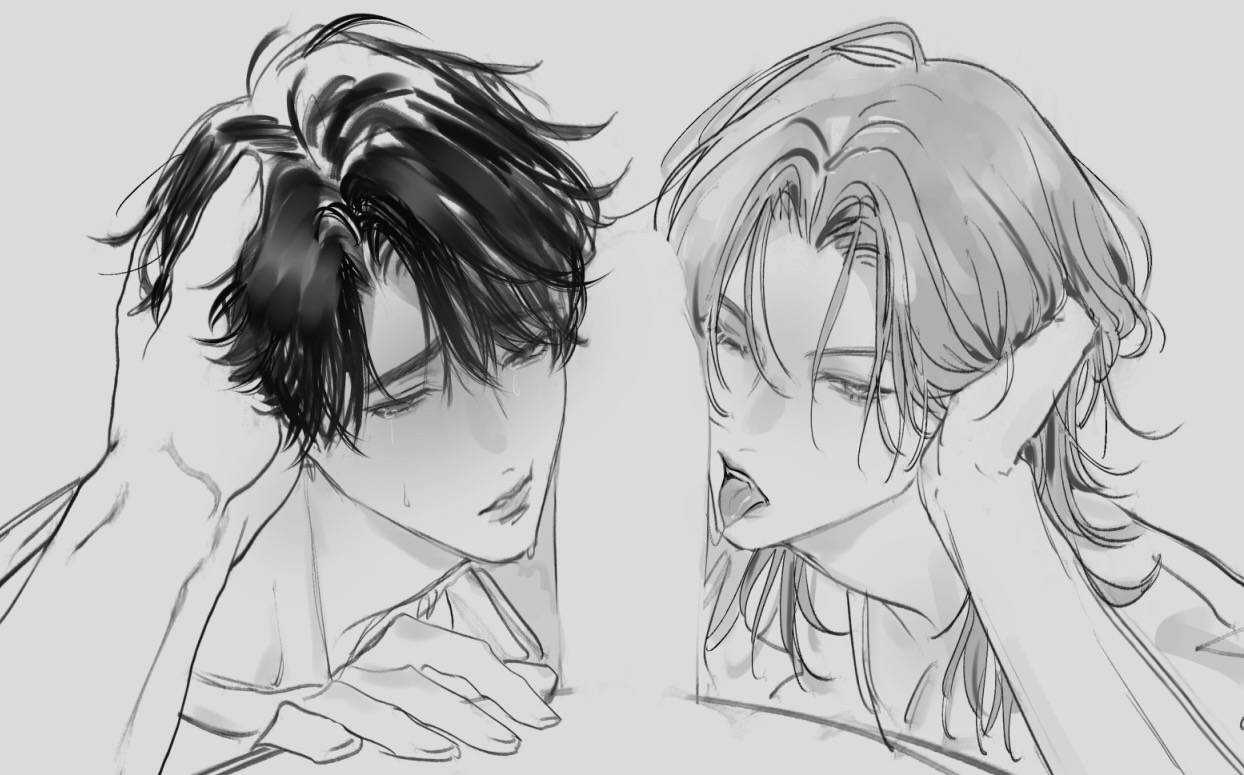 3boys, blowjob, double fellatio, face closeup, fellatio, gay, hand on face, hand on head, jinu (kpop demon hunters), kpop demon hunters, licking, licking penis, male, male only, male/male, mmm threesome, pretty boy, romance (kpop demon hunters), saja boys, sharing, threesome, tongue, yaoi